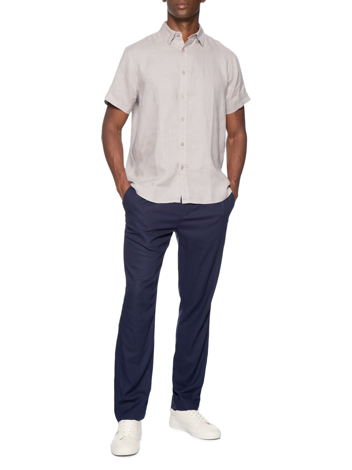 Camisa Masculina 100% Linho Manga Curta Bege '2 Essential