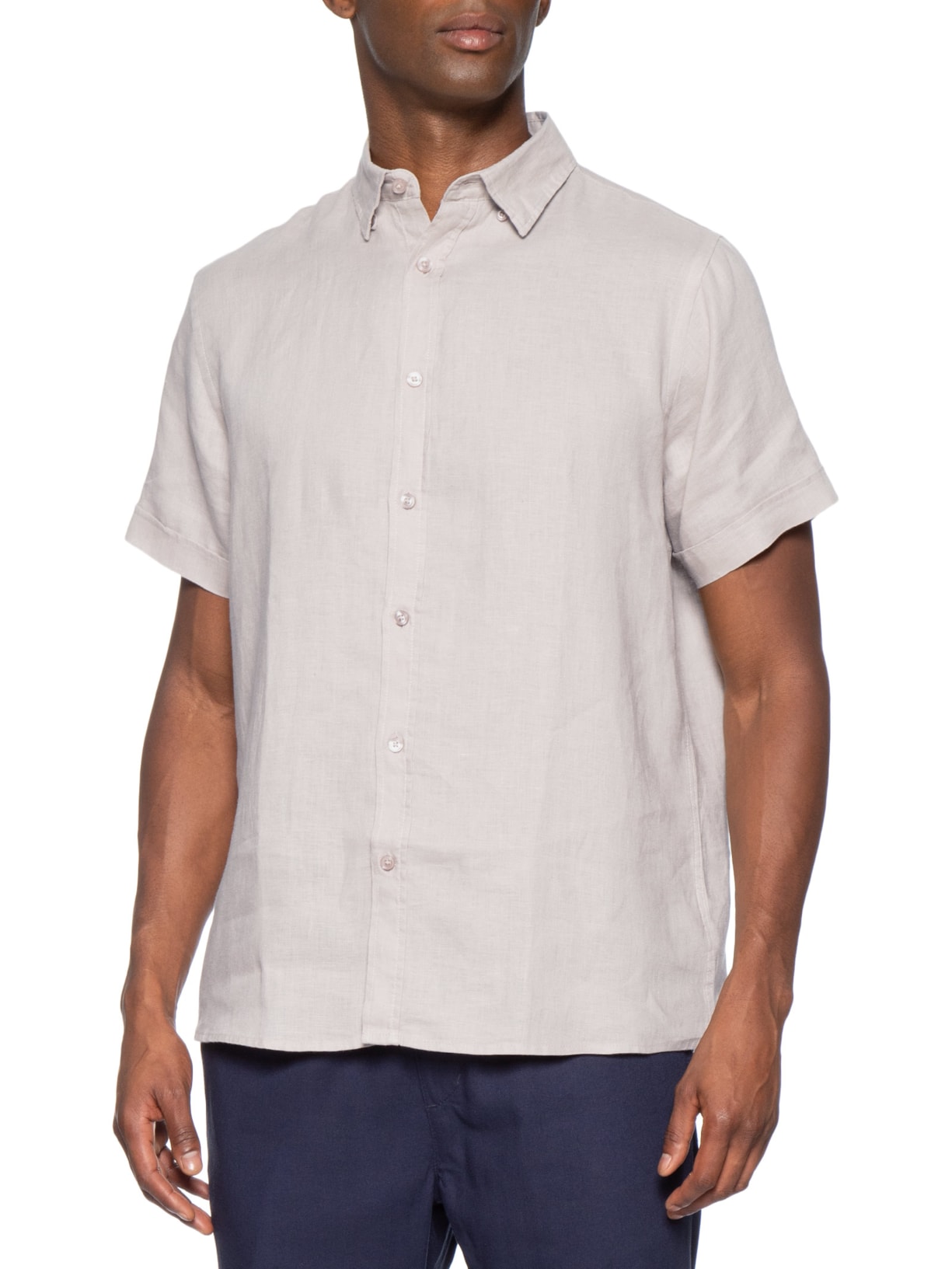 Camisa Masculina 100% Linho Manga Curta Bege '2 Essential