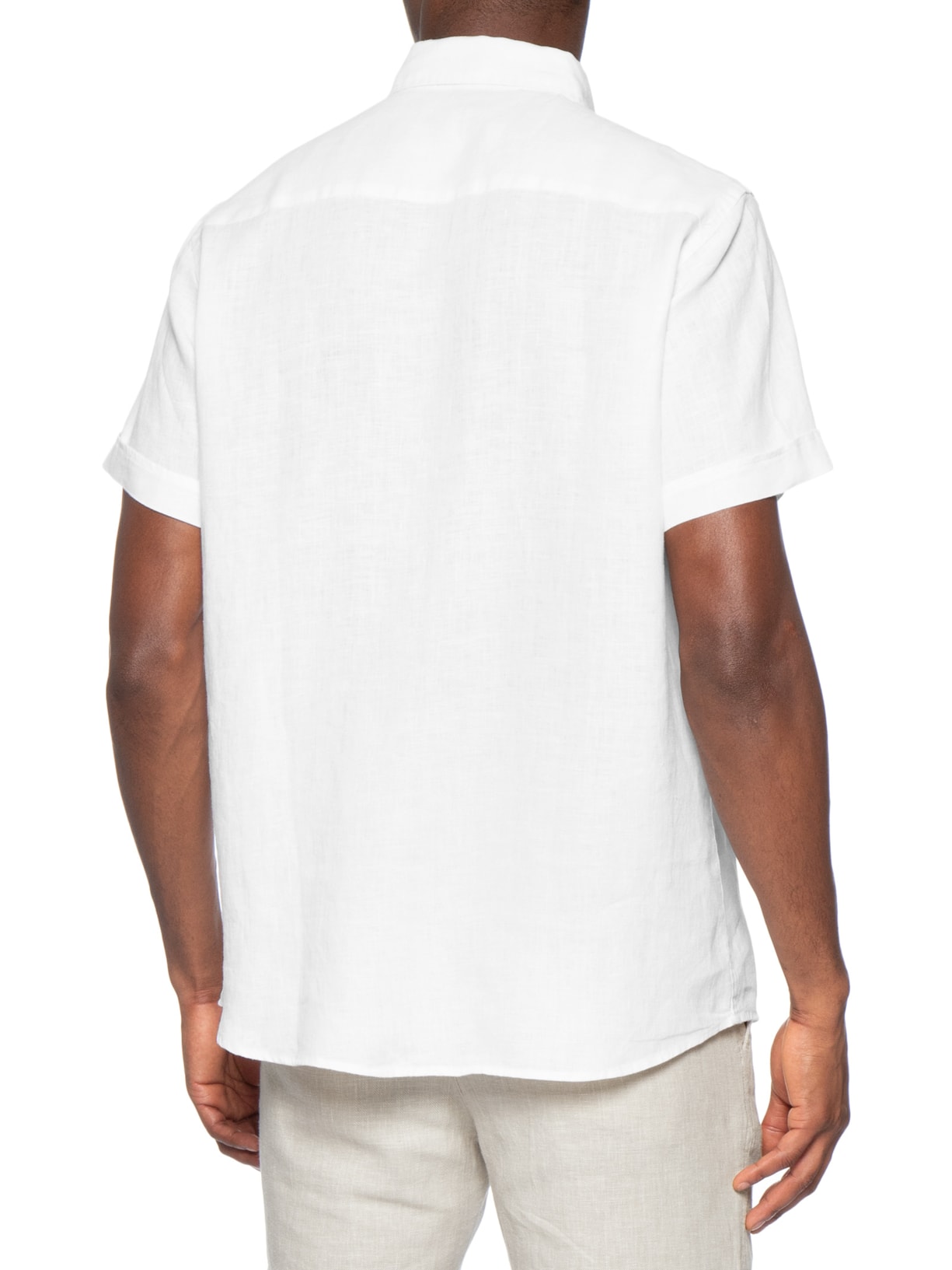 Camisa Masculina 100% Linho Manga Curta Branco '2 Essential