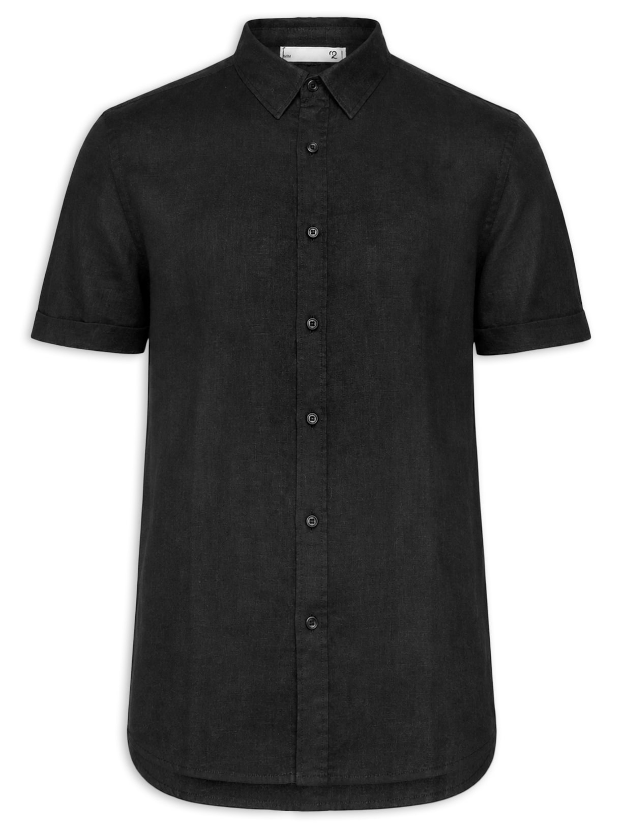 Camisa Masculina 100% Linho Manga Curta Preto '2 Essential