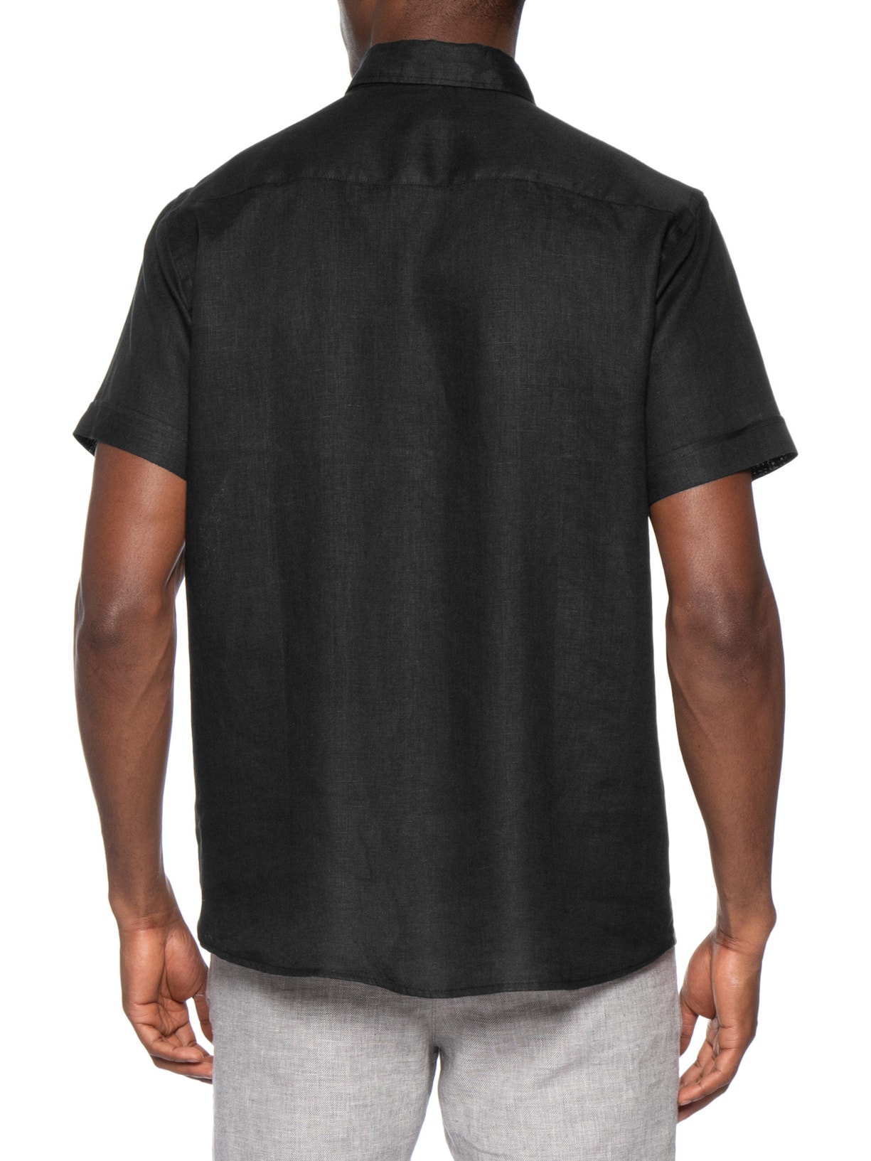 Camisa Masculina 100% Linho Manga Curta Preto '2 Essential