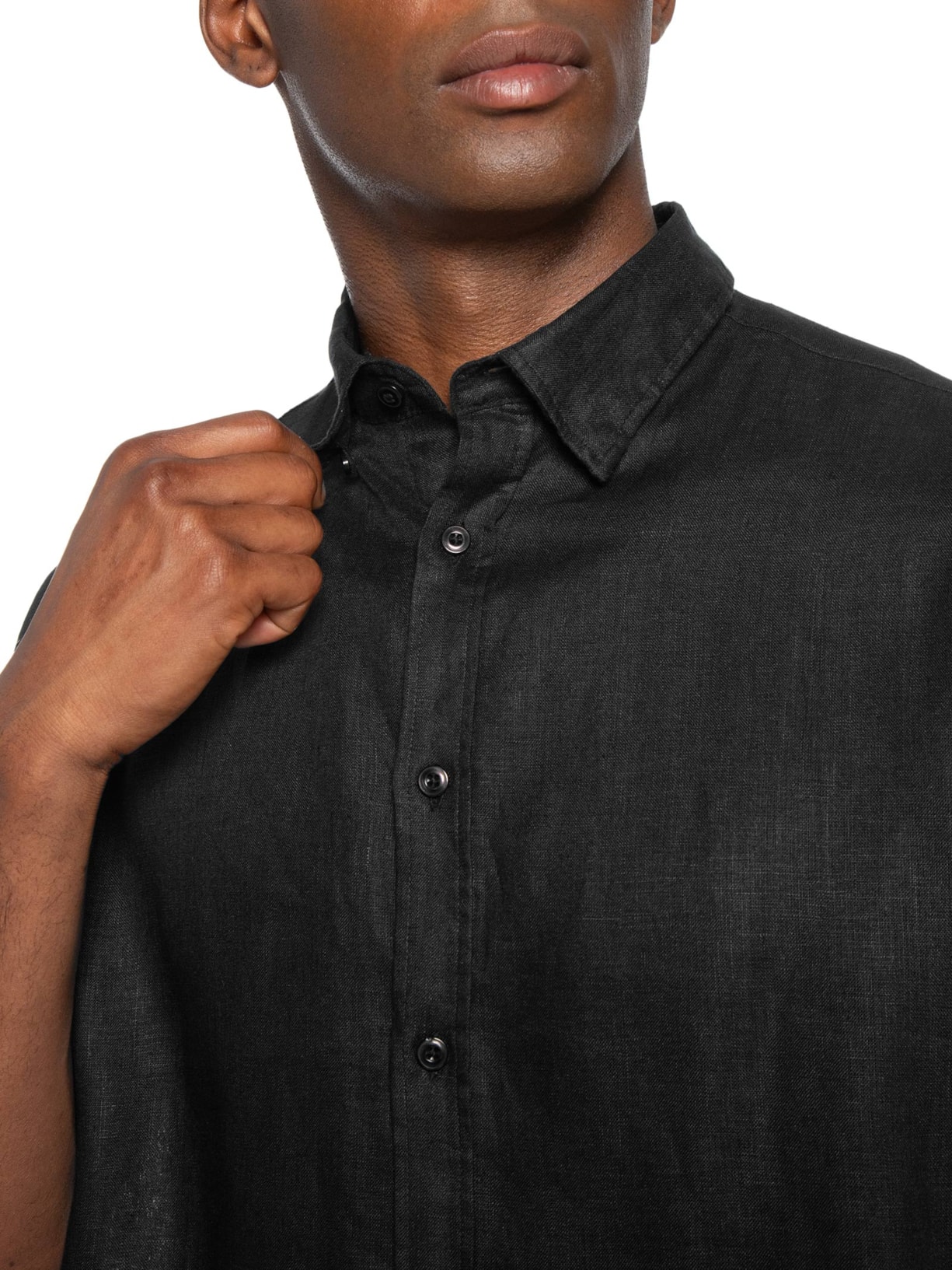 Camisa Masculina 100% Linho Manga Curta Preto '2 Essential