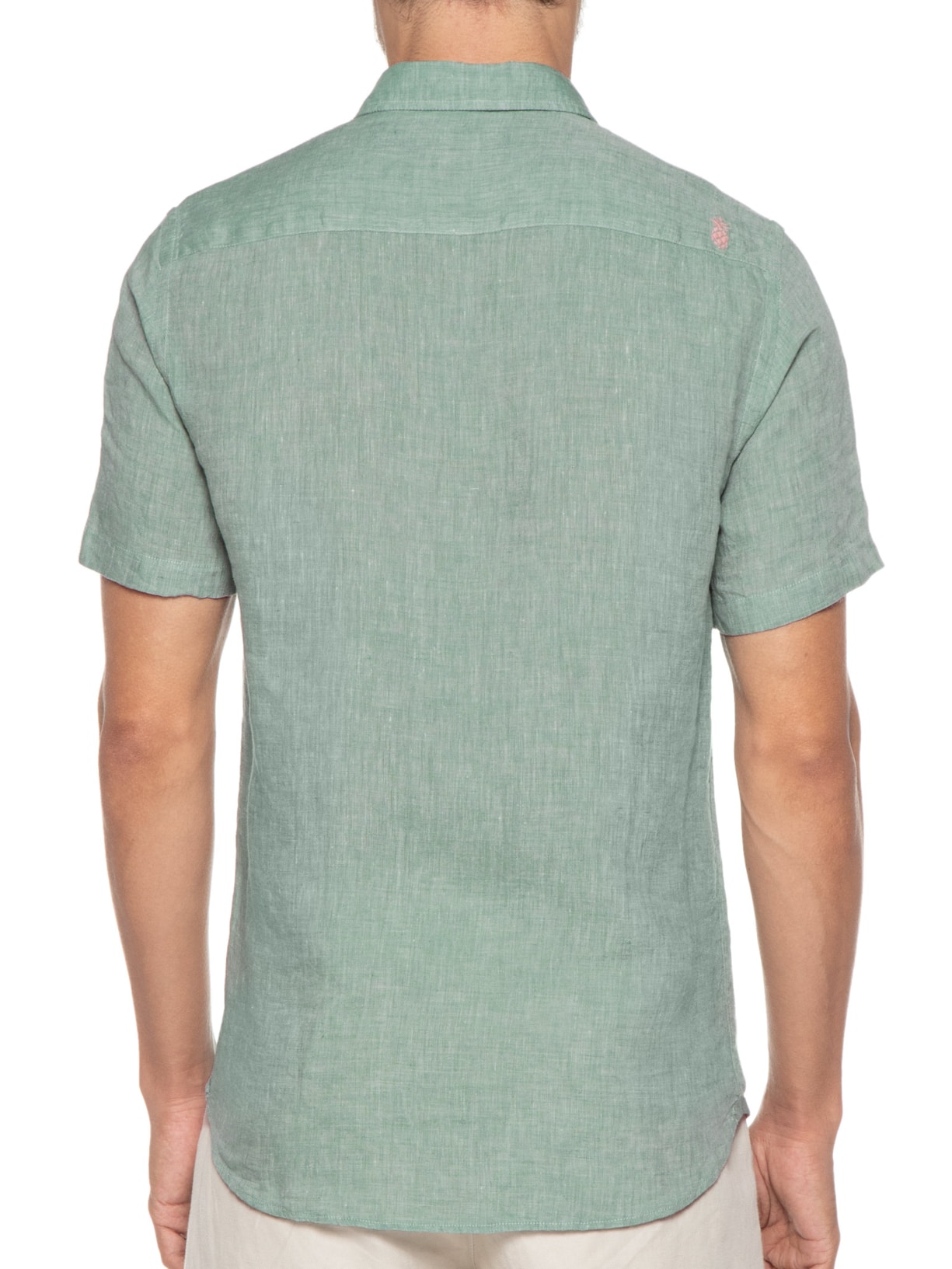 Camisa Masculina 100% Linho Manga Curta Verde Pineapple