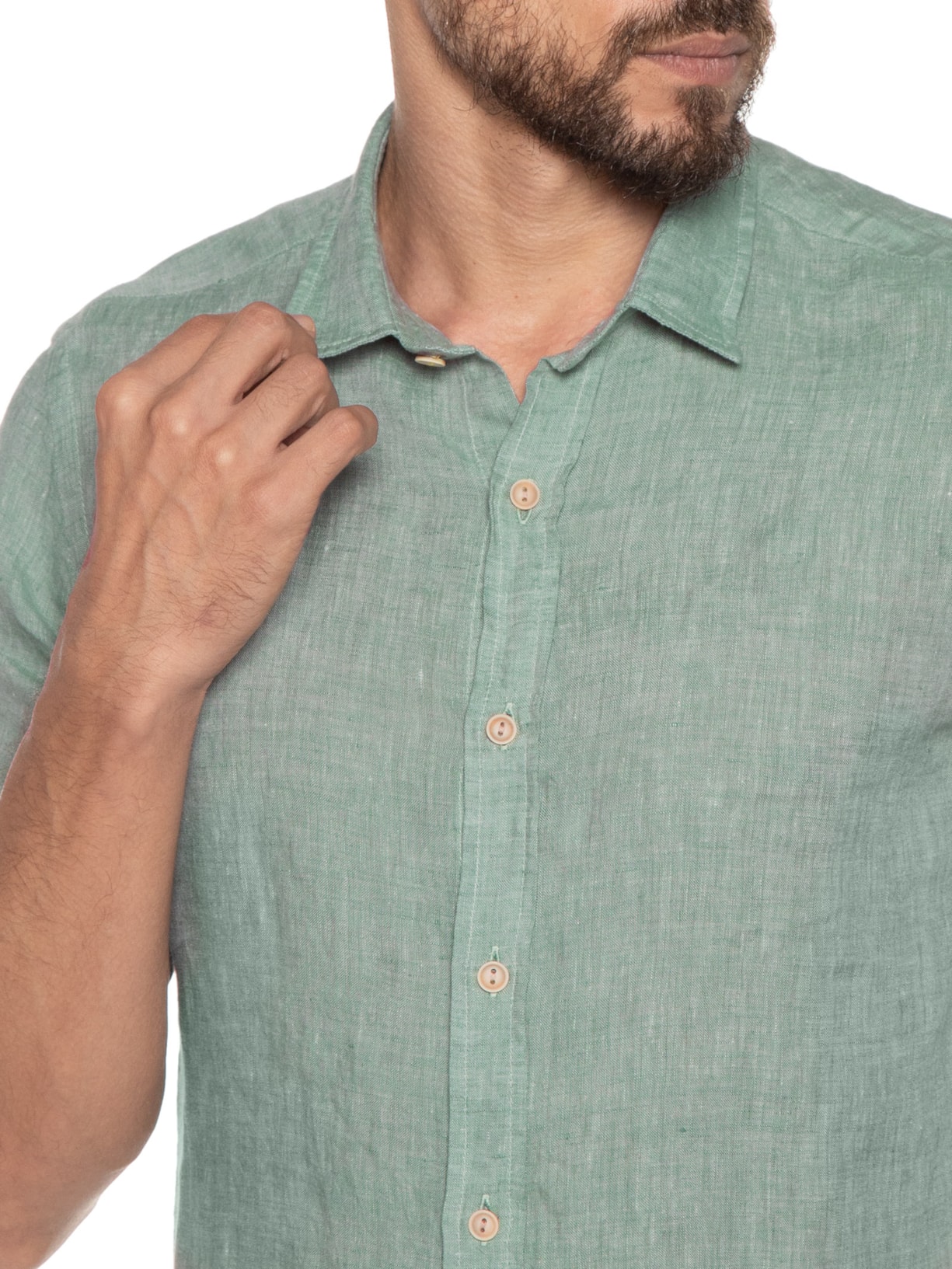 Camisa Masculina 100% Linho Manga Curta Verde Pineapple