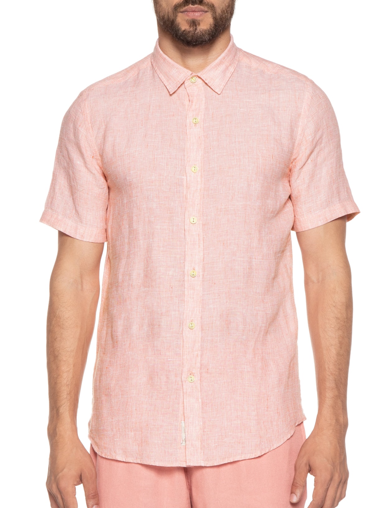 Camisa Masculina 100% Linho Manga Curta Vermelho Pineapple