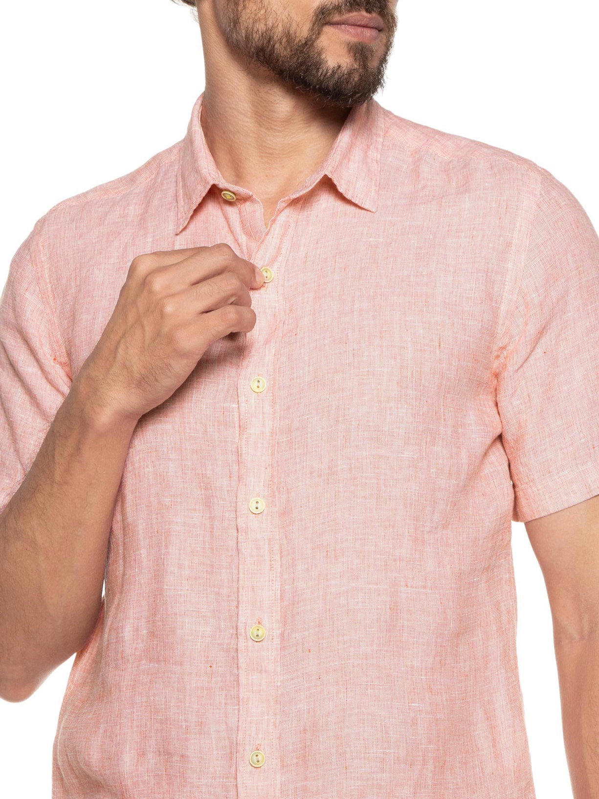 Camisa Masculina 100% Linho Manga Curta Vermelho Pineapple