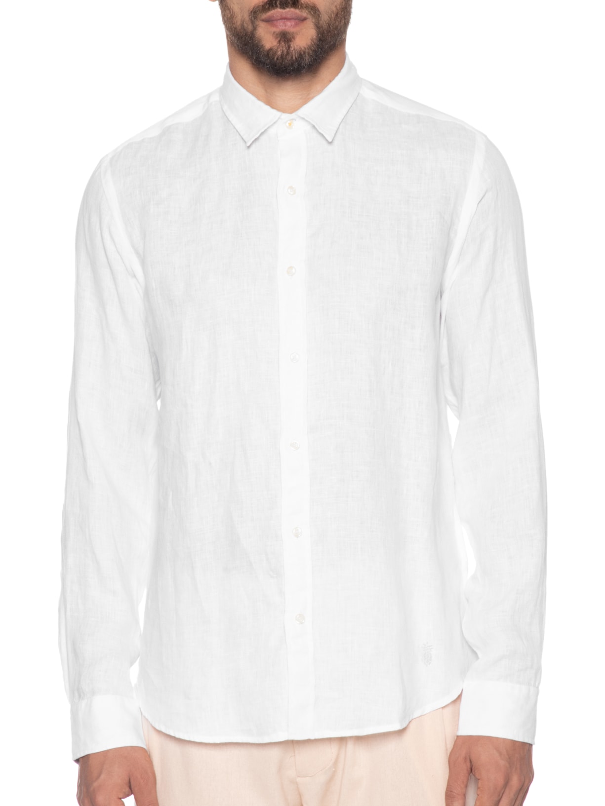 Camisa Masculina 100% Linho Manga Longa Branco Pineapple