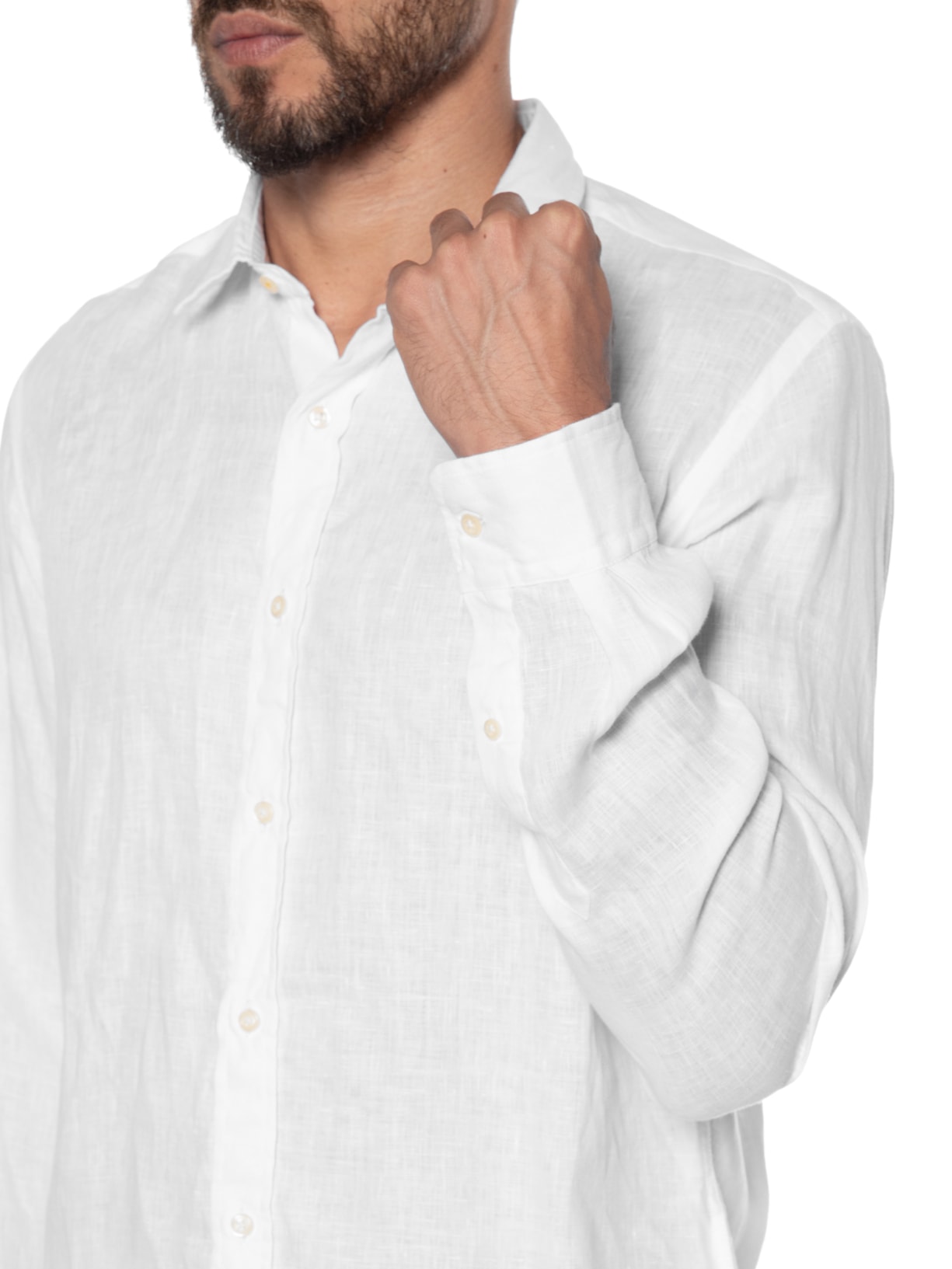 Camisa Masculina 100% Linho Manga Longa Branco Pineapple