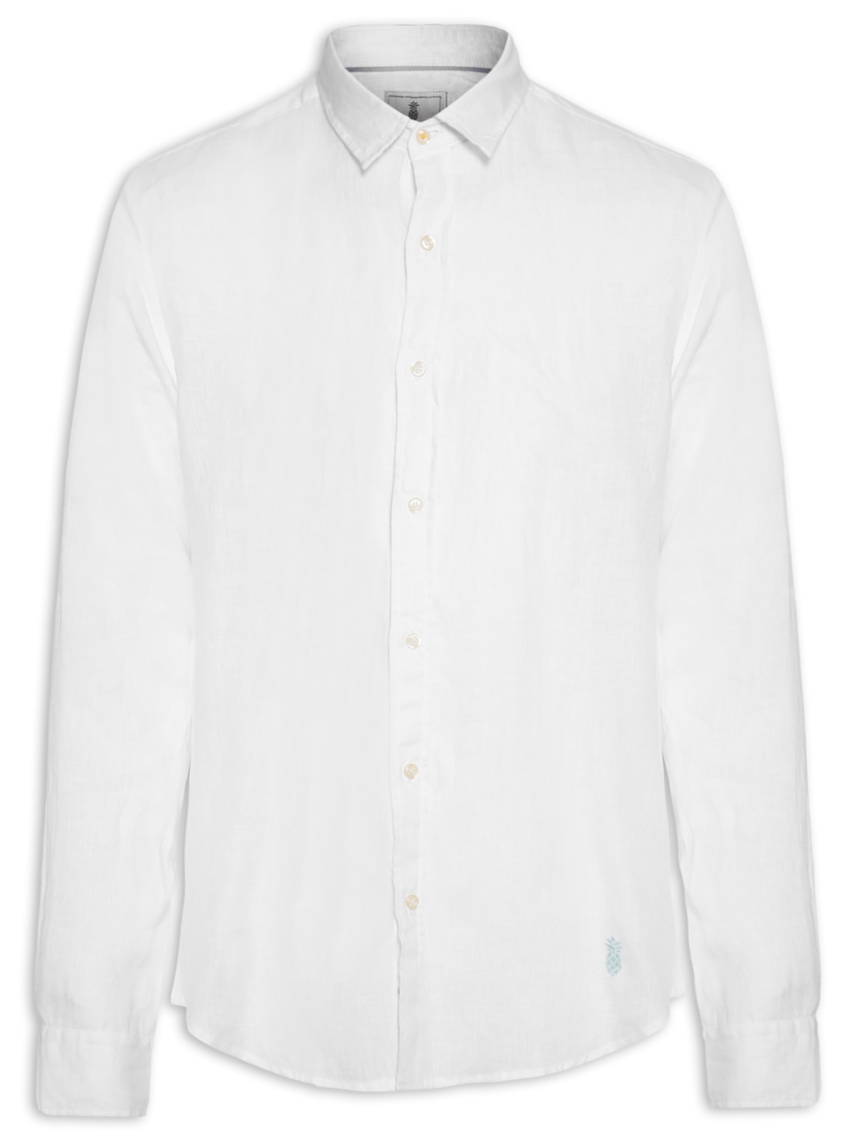 Camisa Masculina 100% Linho Manga Longa Branco Pineapple