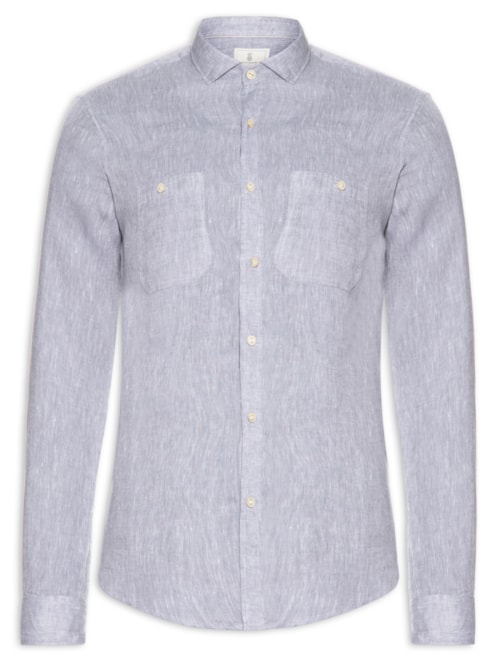 Camisa Masculina 100% Linho Utilitária - Cinza