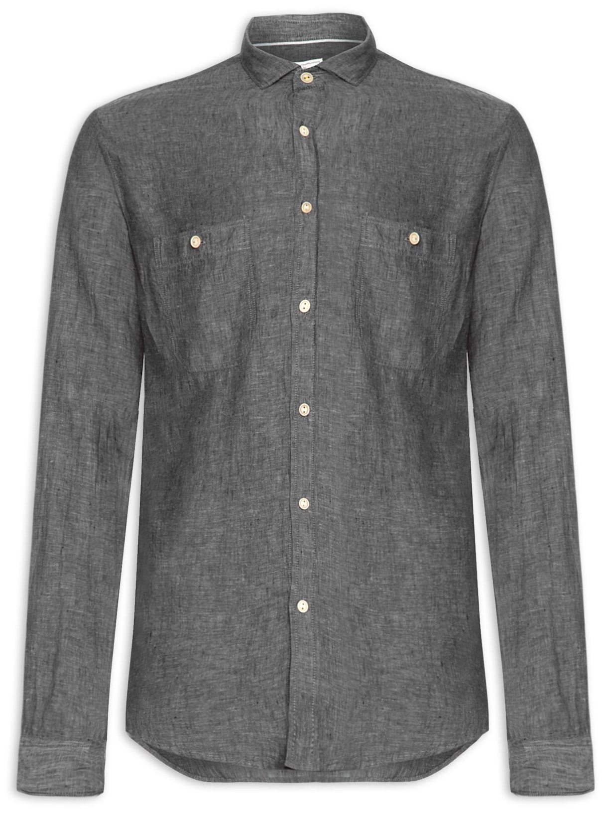 Camisa Masculina 100% Linho Utilitária - Cinza