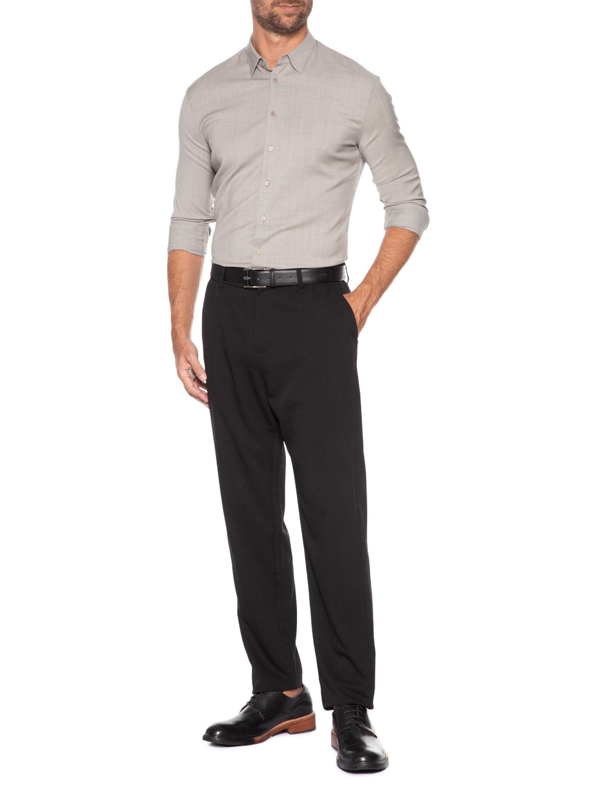 Camisa Masculina Alfaiataria Social Lã Fria Bege Ricardo Almeida