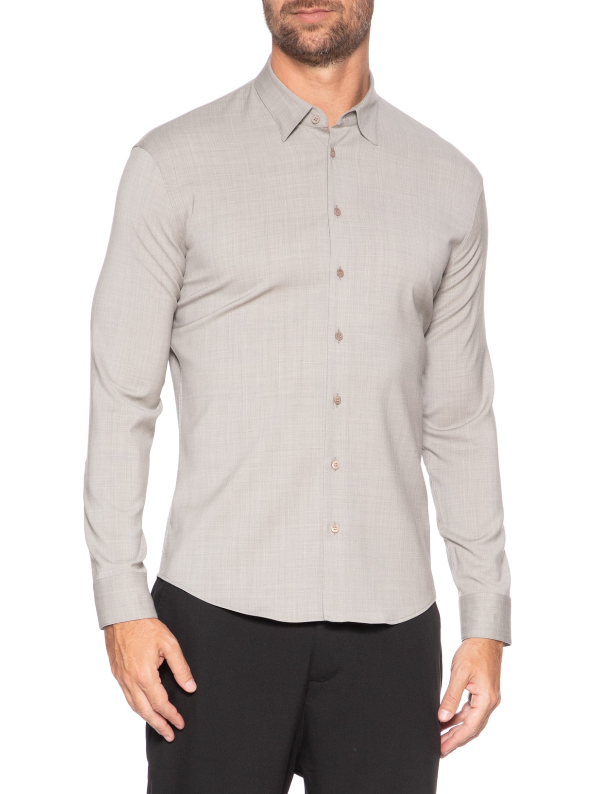 Camisa Masculina Alfaiataria Social Lã Fria Bege Ricardo Almeida