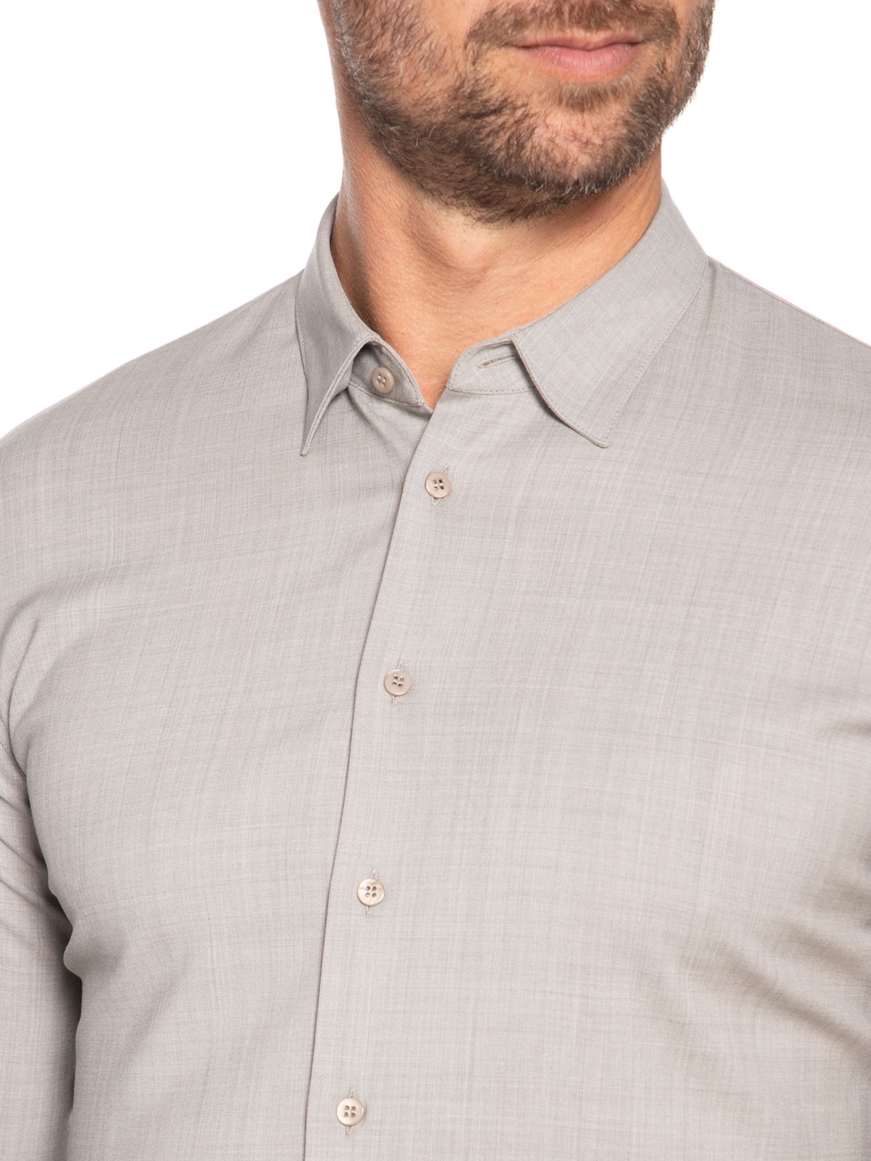 Camisa Masculina Alfaiataria Social Lã Fria Bege Ricardo Almeida