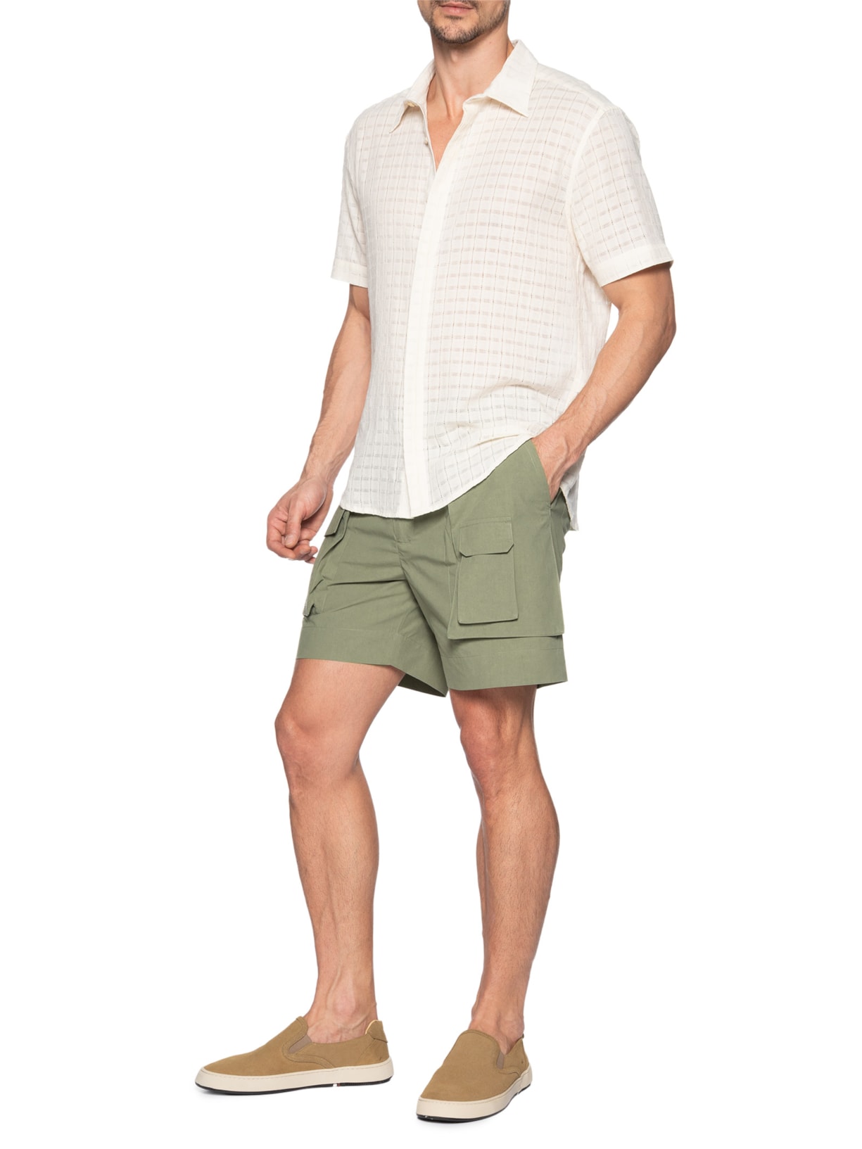 Camisa Masculina Algodão Manga Curta Ajour Off White Handred