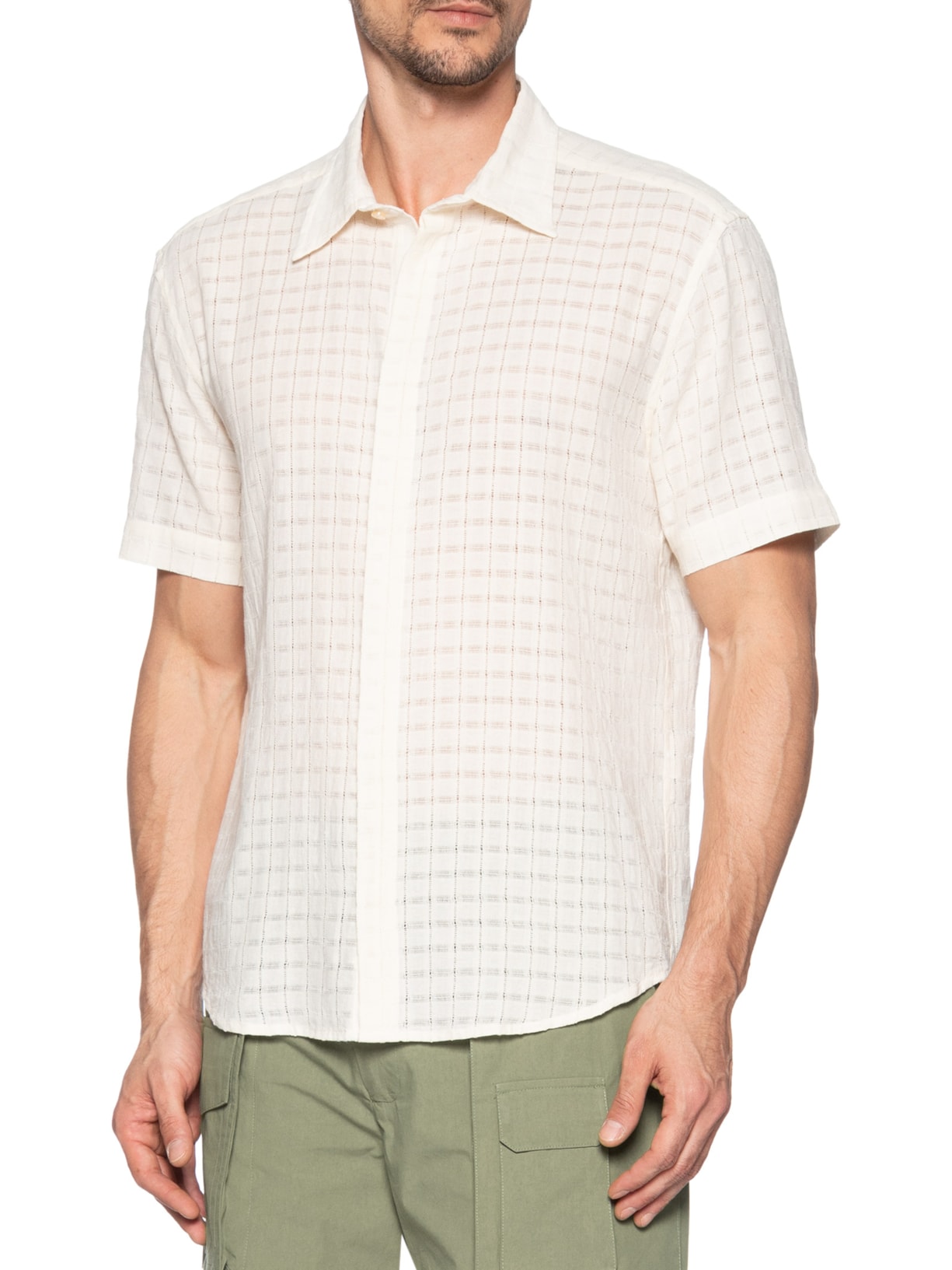 Camisa Masculina Algodão Manga Curta Ajour Off White Handred
