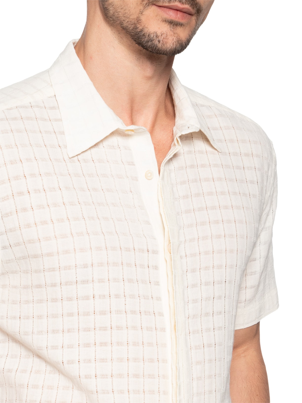 Camisa Masculina Algodão Manga Curta Ajour Off White Handred
