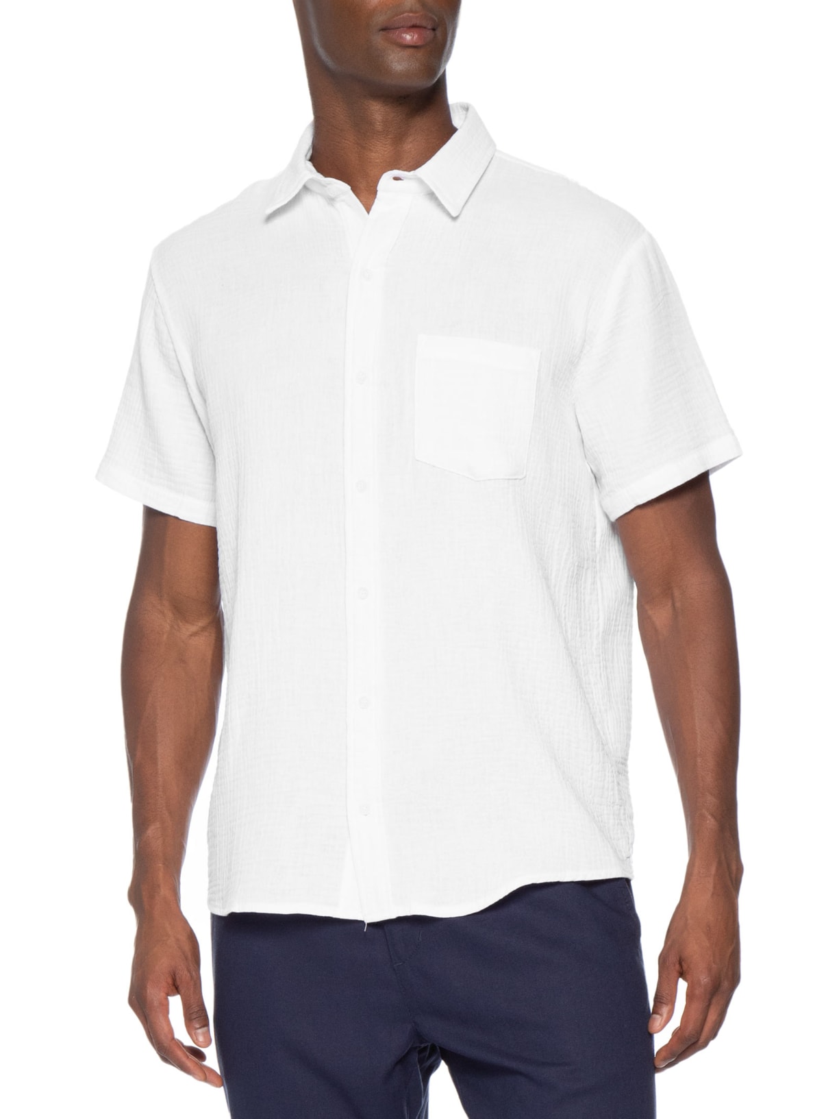 Camisa Masculina Algodão Manga Curta Branco Basiq Men