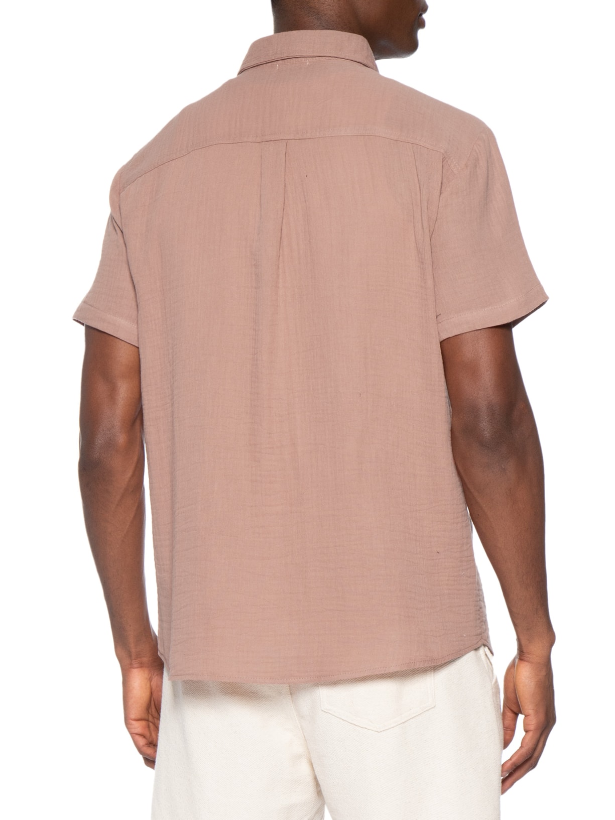 Camisa Masculina Algodão Manga Curta Marrom Basiq Men