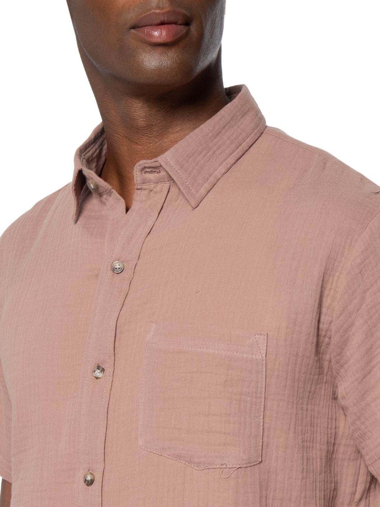 Camisa Masculina Algodão Manga Curta Marrom Basiq Men