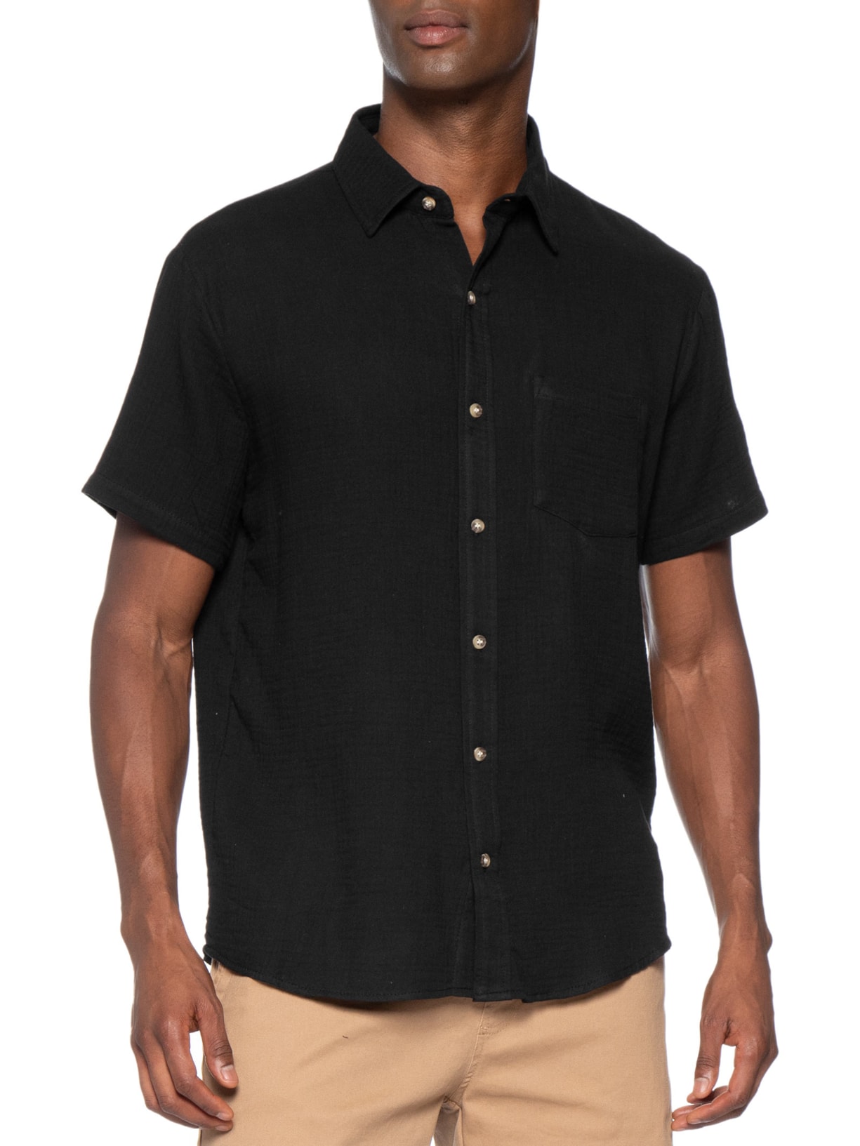 Camisa Masculina Algodão Manga Curta Preto Basiq Men