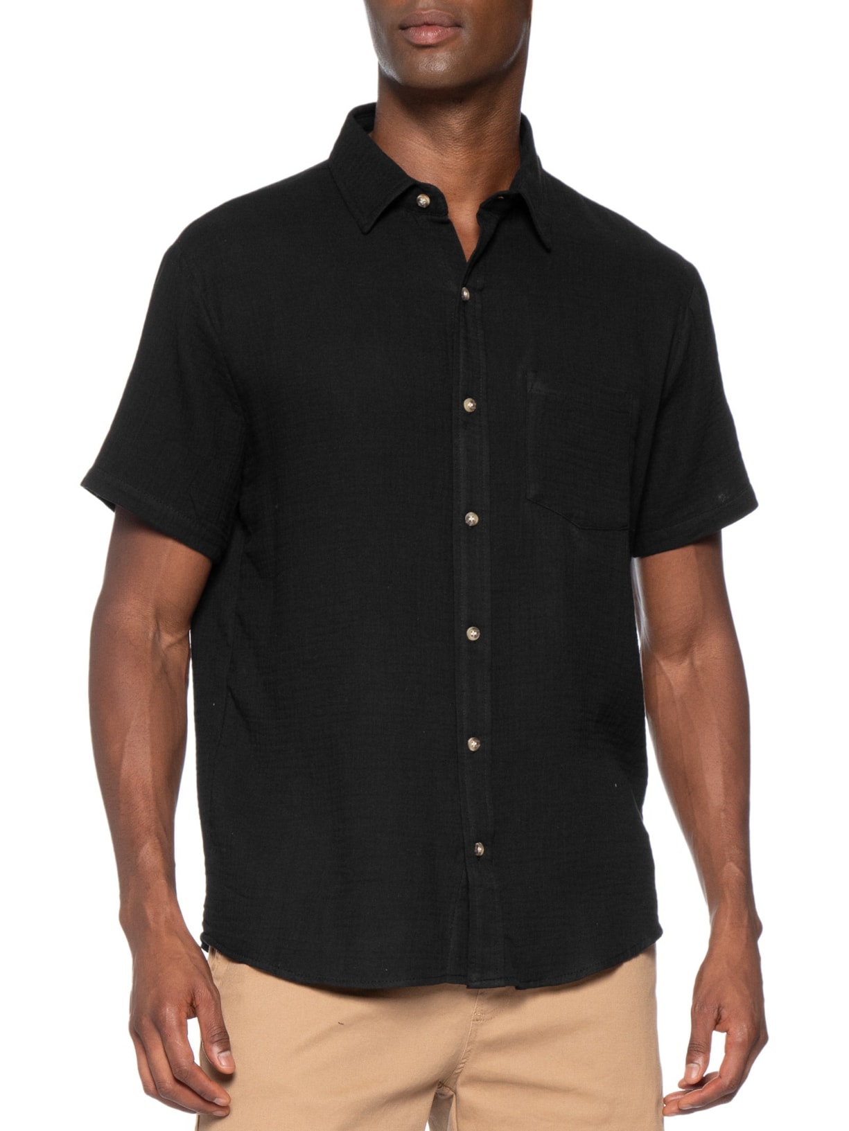 Camisa Masculina Algodão Manga Curta Preto Basiq Men