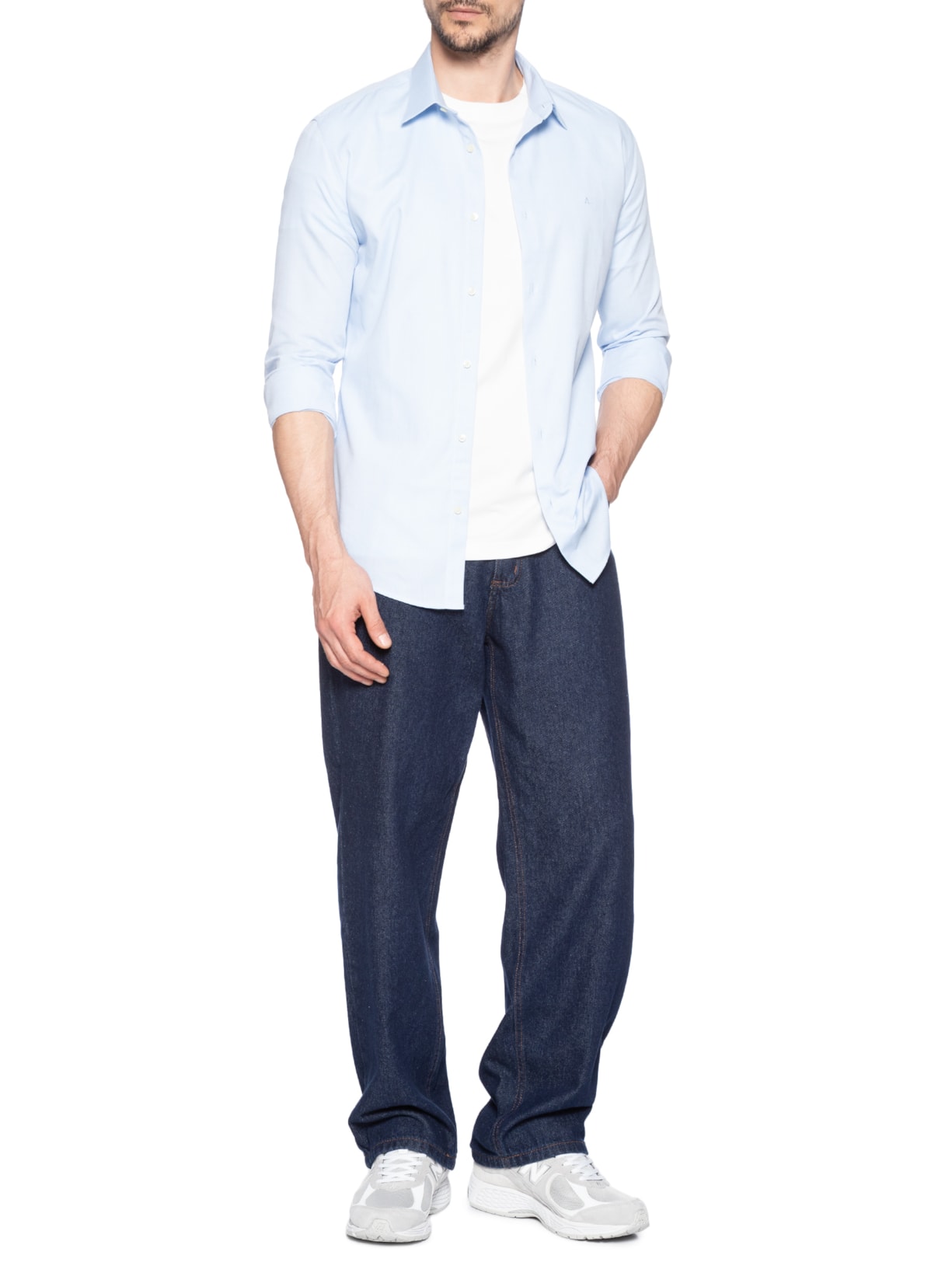 Camisa Masculina Algodão Maquinetado Azul Aramis