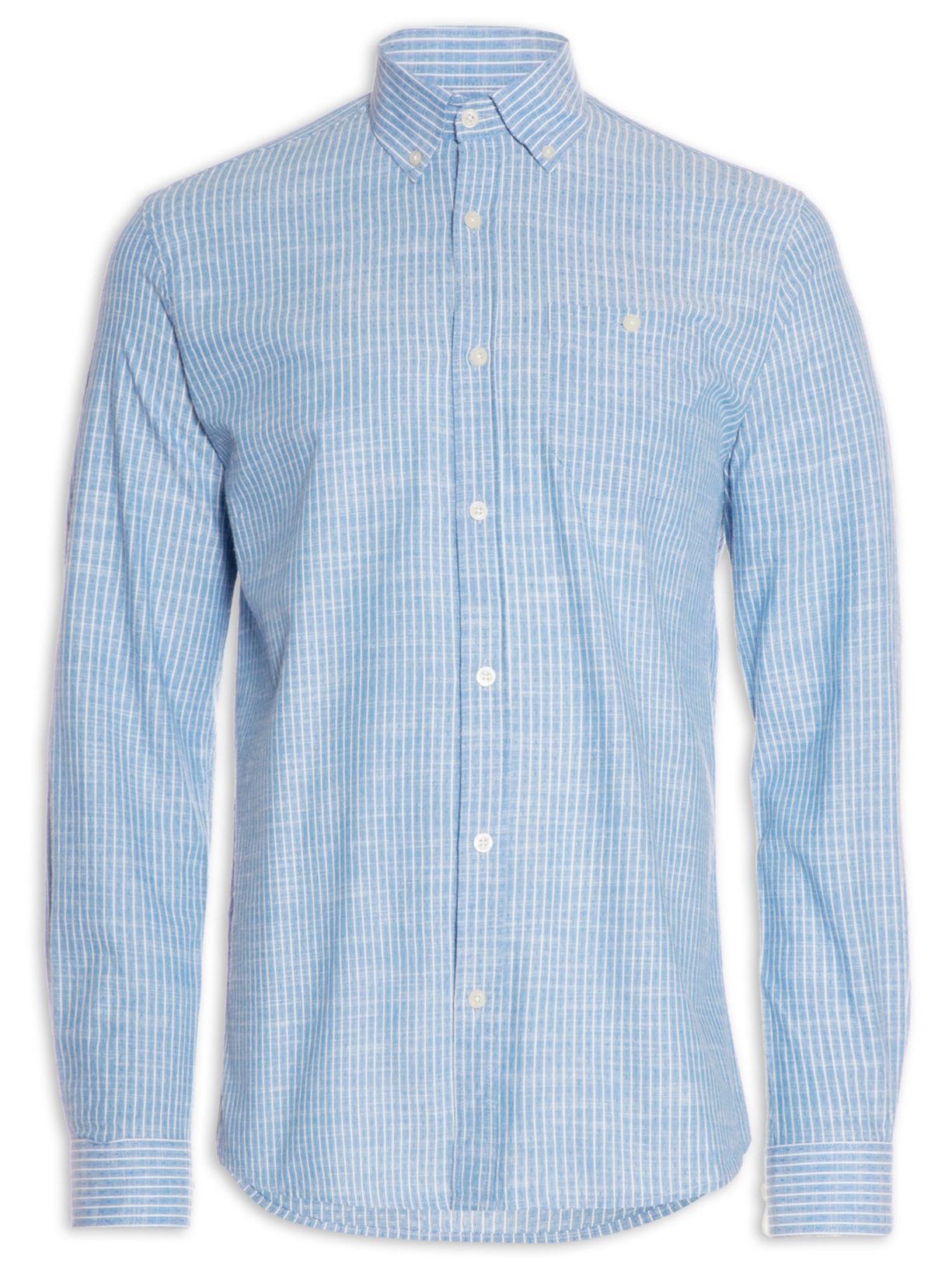 Camisa Masculina Algodão Maquinetado Listra - Azul