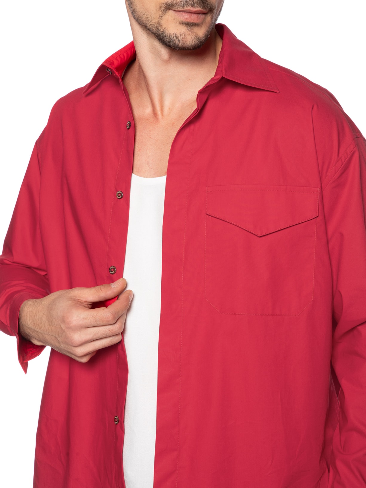 Camisa Masculina Algodão Max Prega Vermelho Handred