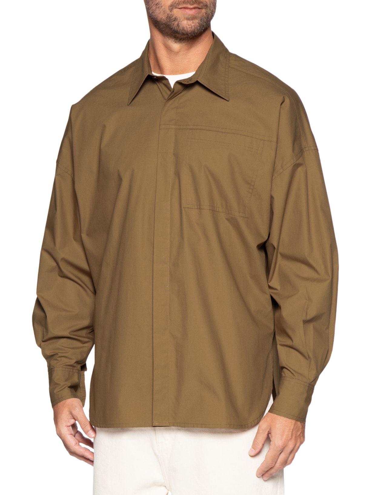 Camisa Masculina Algodão Pala Bolso – Marrom Handred