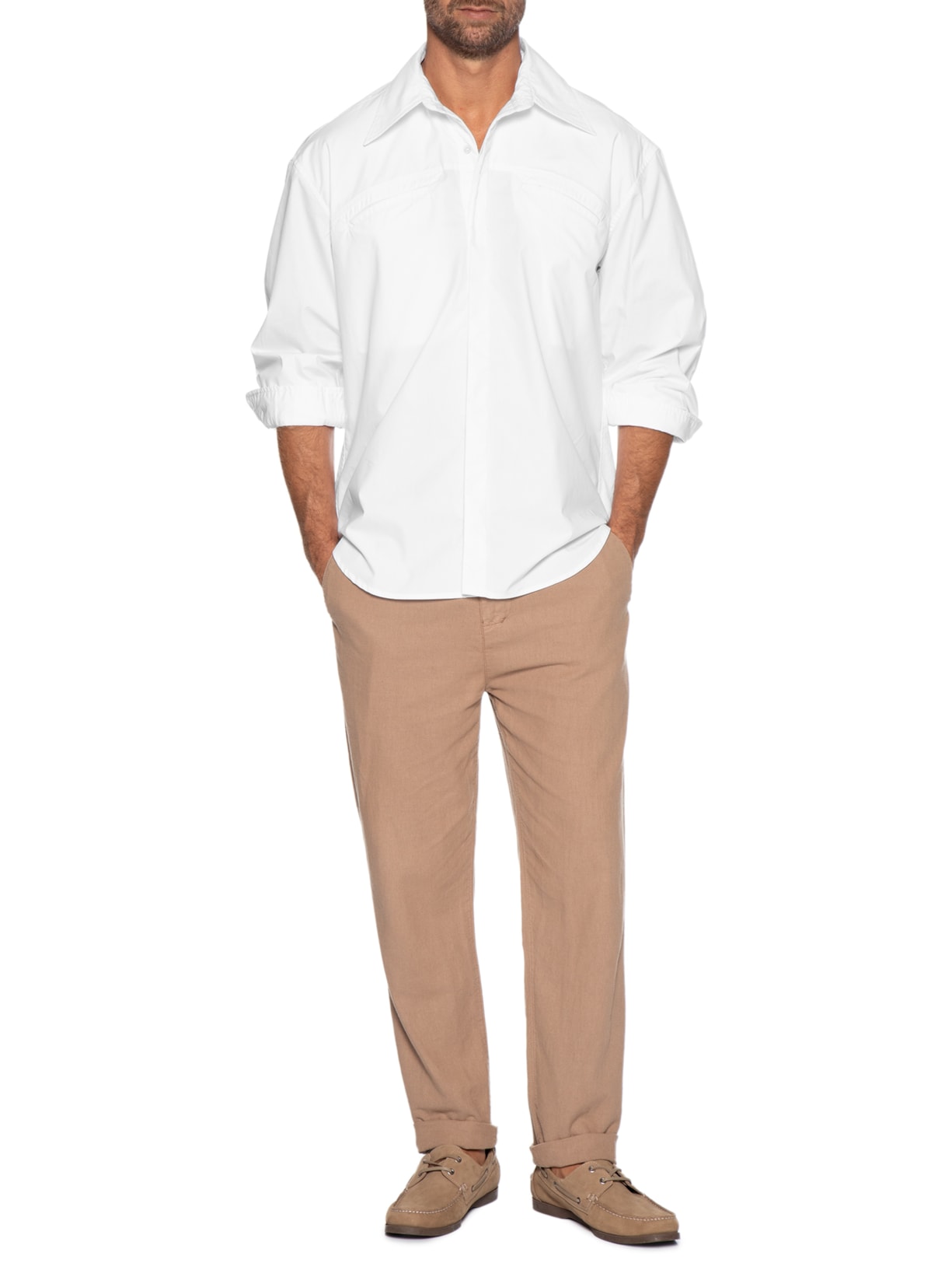 Camisa Masculina Algodão Pala Curva – Branco Handred