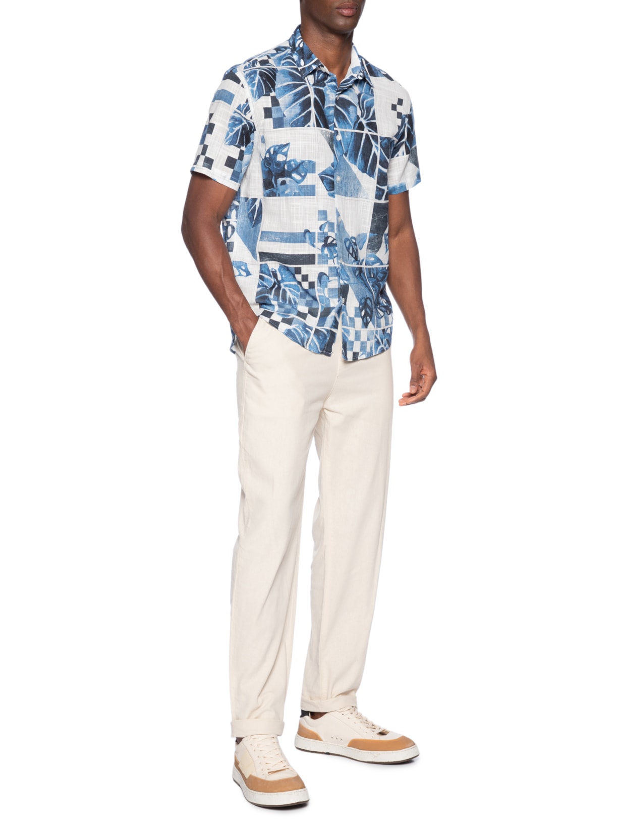 Camisa Masculina Azulejo Azul Foxton