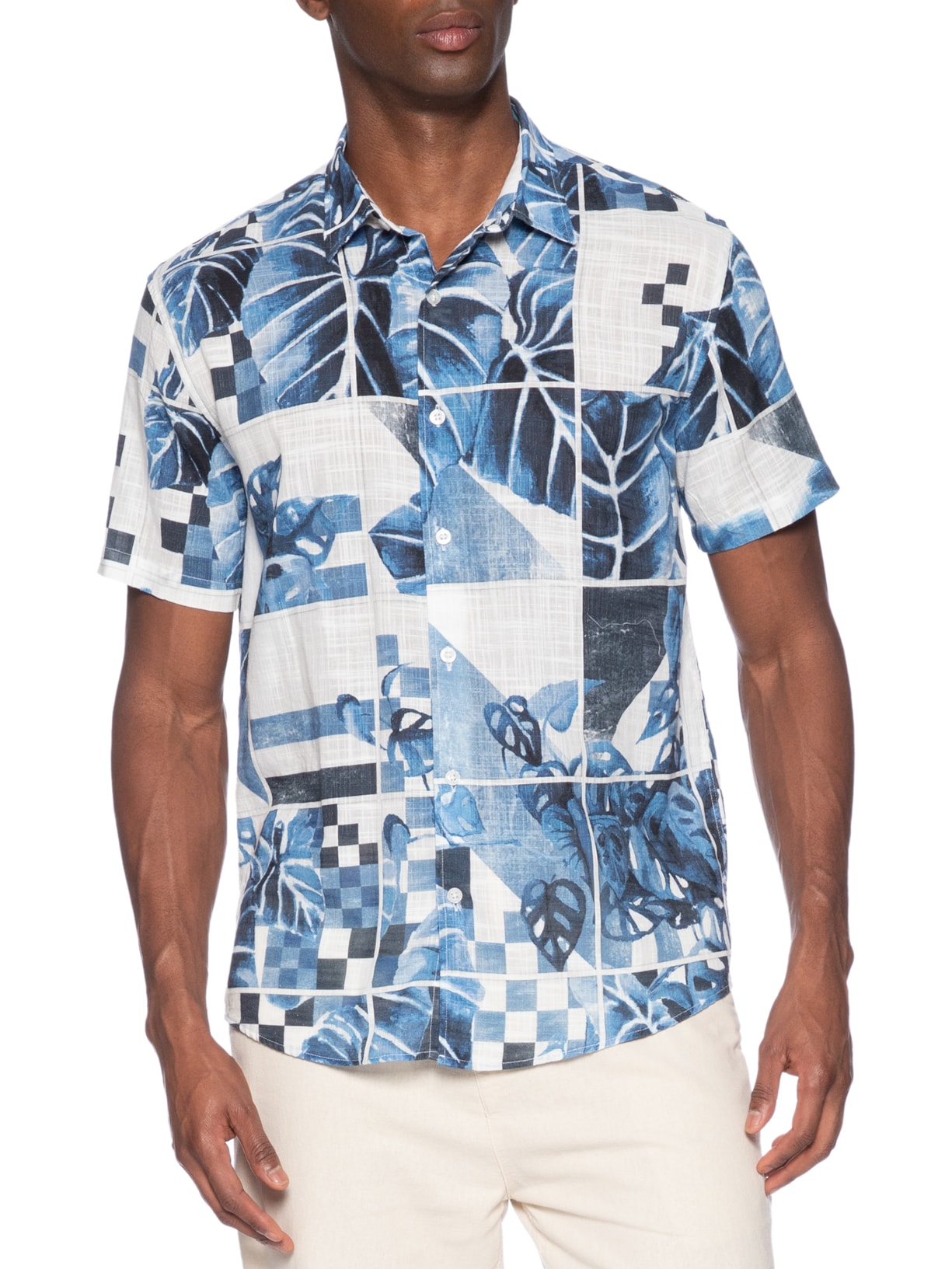 Camisa Masculina Azulejo Azul Foxton