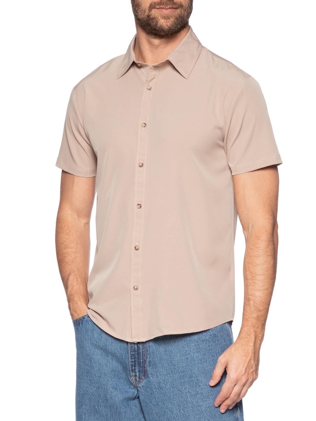Camisa Masculina Básica Bege Basiq Men