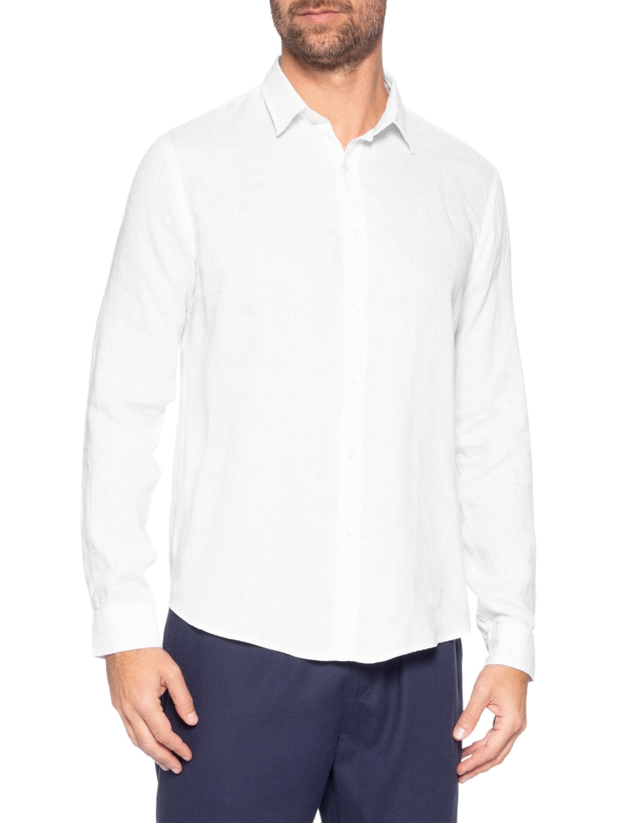 Camisa Masculina Básica Puro Linho Branco Pineapple