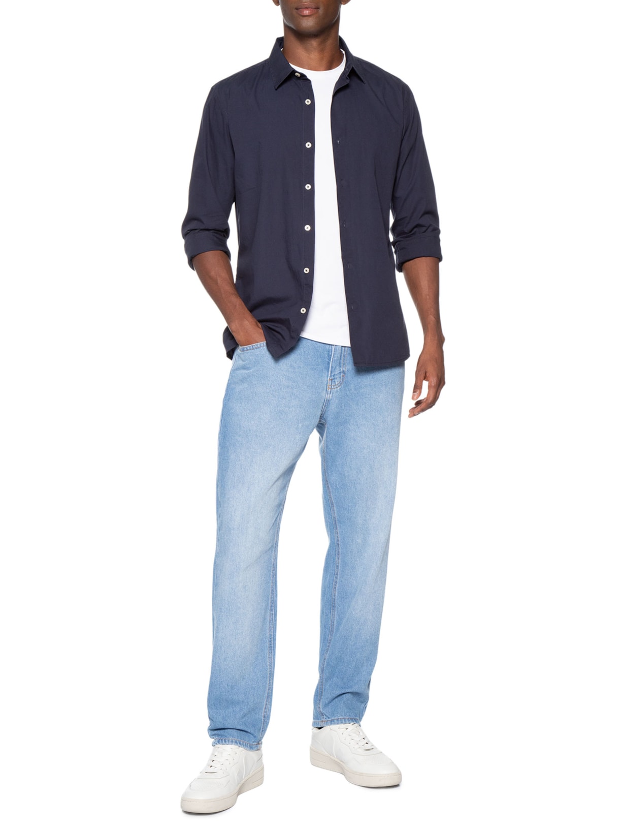Camisa Masculina Básica Regular Fit Lisa Azul Hering