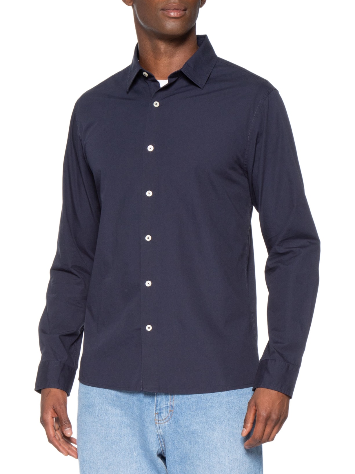 Camisa Masculina Básica Regular Fit Lisa Azul Hering