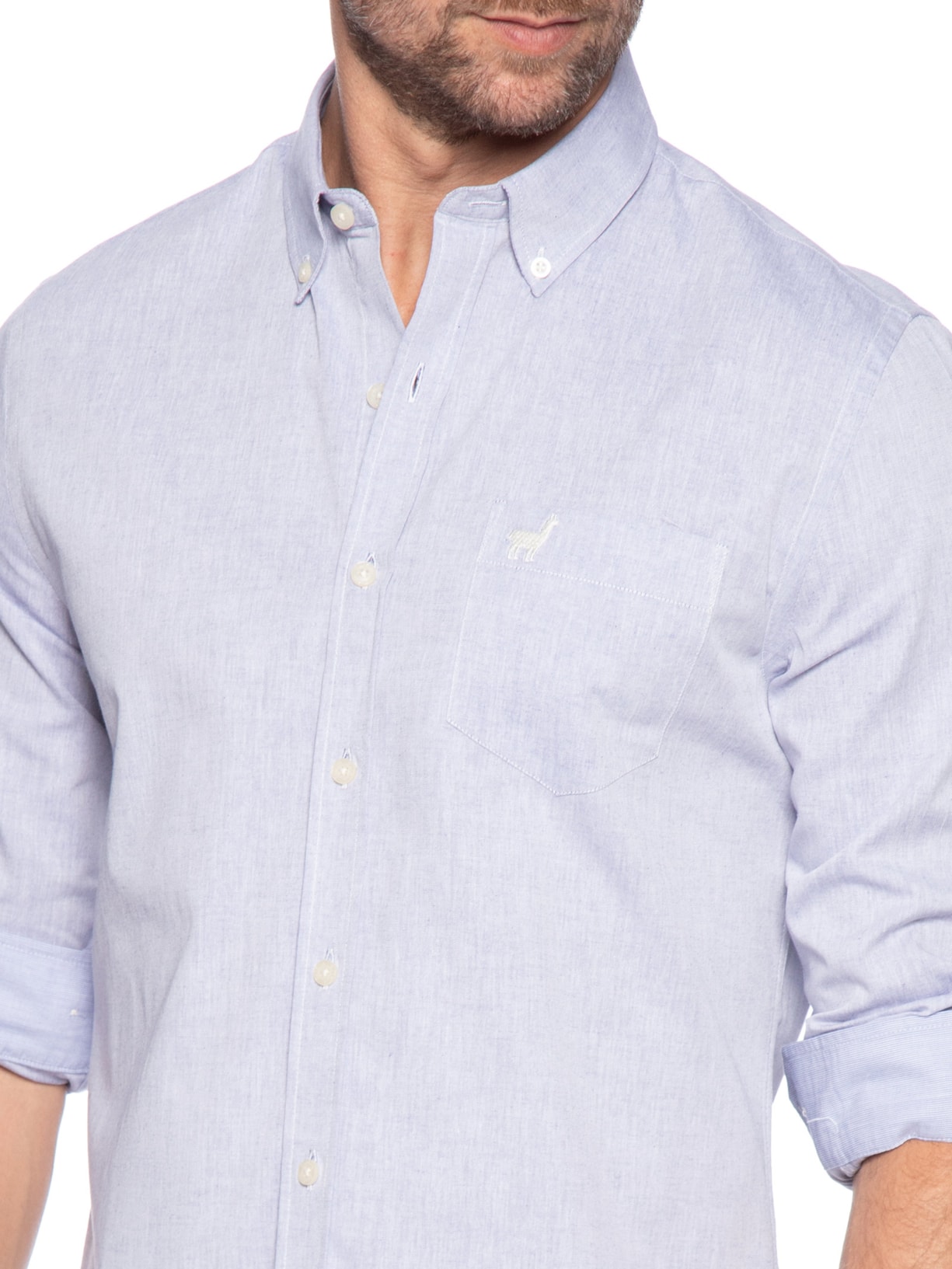 Camisa Masculina Bd Chambray Bolso Azul Zapalla