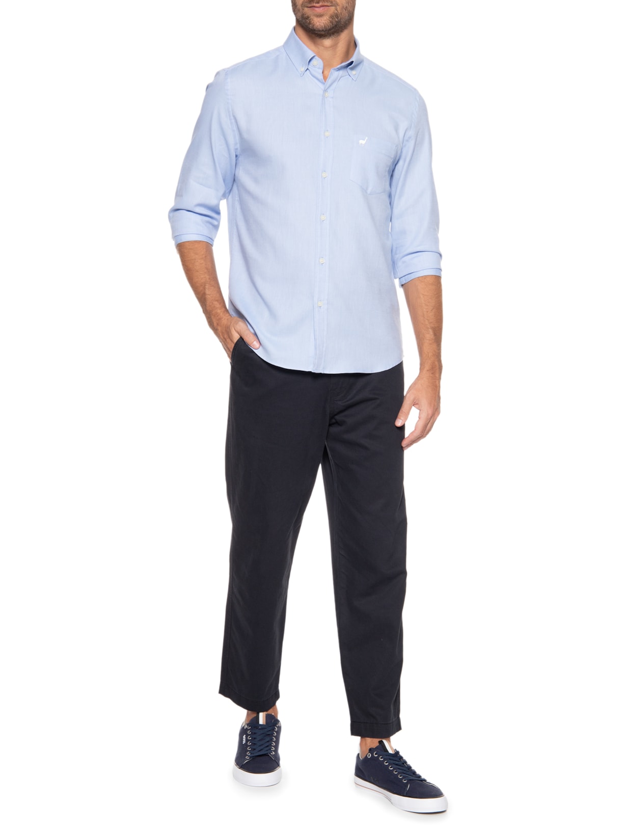 Camisa Masculina Bd Oxford Bolso Azul Zapalla