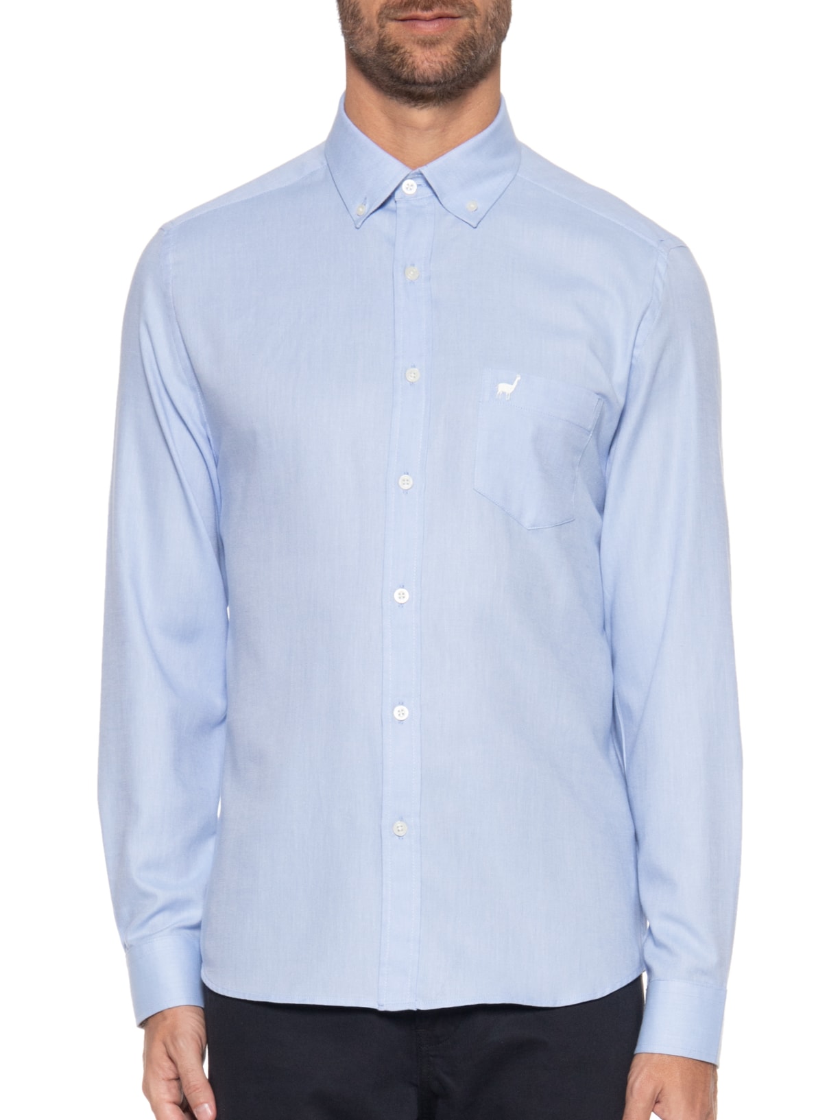 Camisa Masculina Bd Oxford Bolso Azul Zapalla