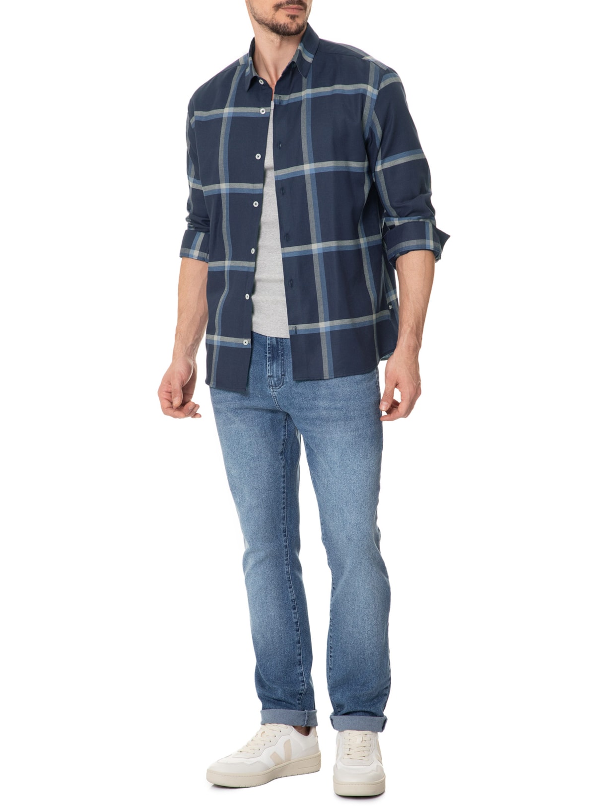 Camisa Masculina Big Squared Nav Azul John John