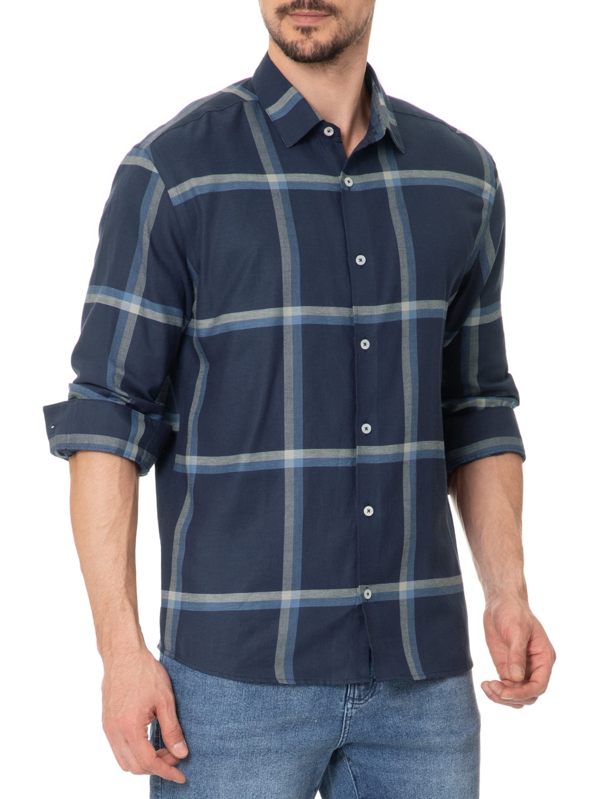 Camisa Masculina Big Squared Nav Azul John John