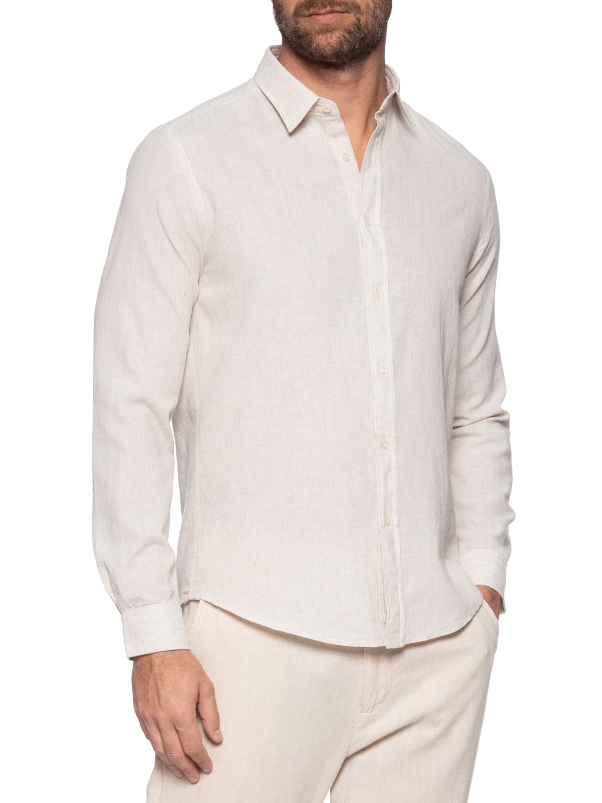 Camisa Masculina Blend Linen Bege Pineapple