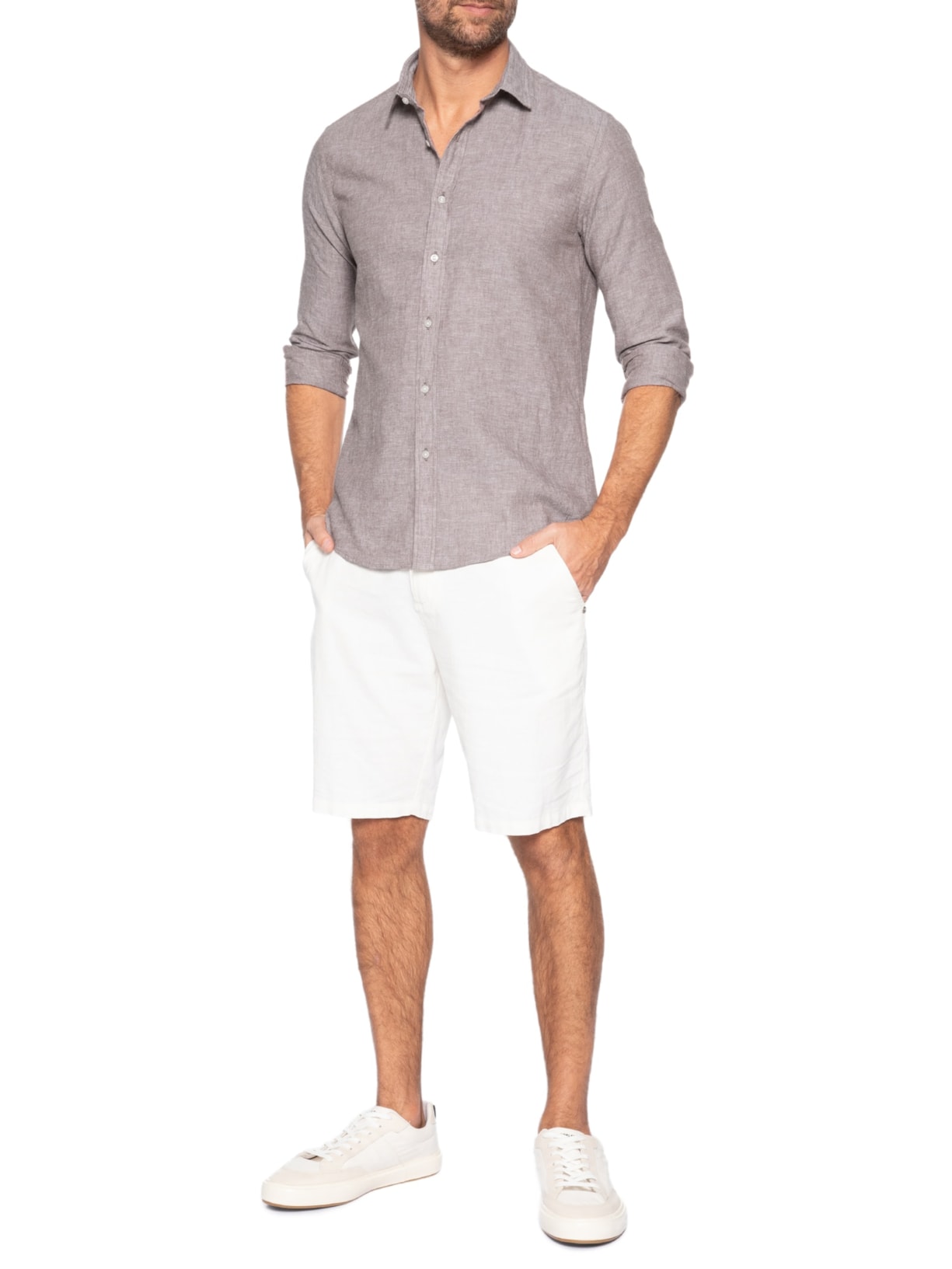 Camisa Masculina Blend Linen Bege Pineapple