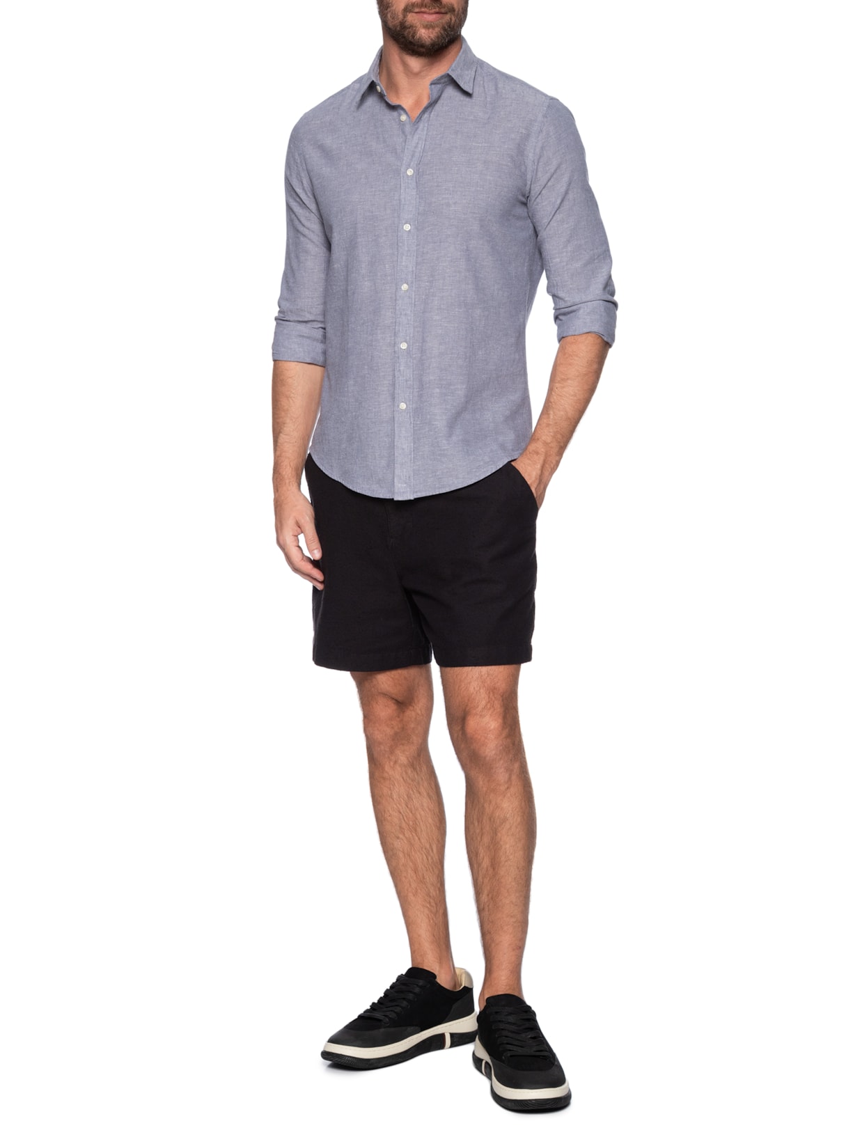 Camisa Masculina Blend Linen Cinza Pineapple