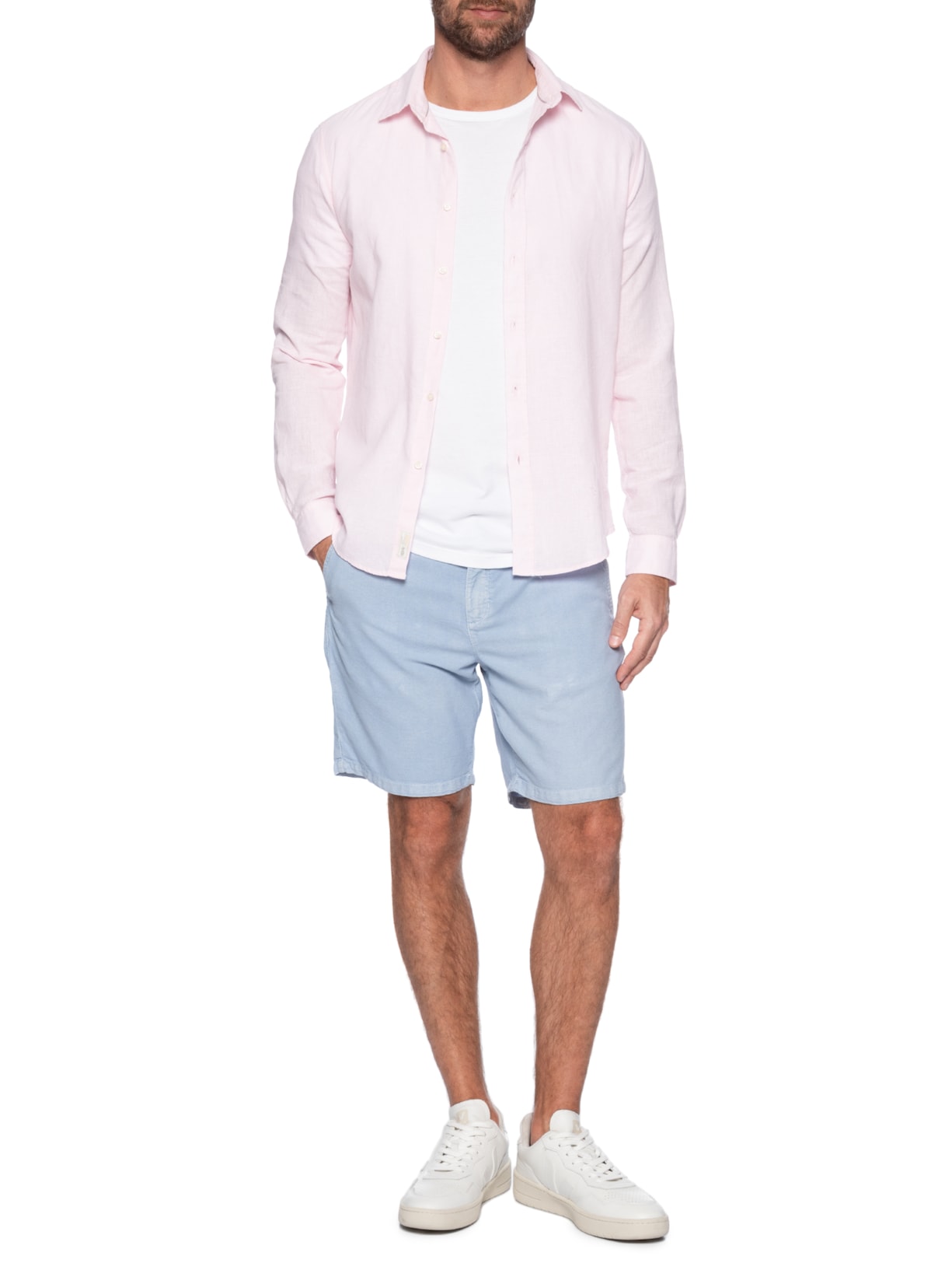 Camisa Masculina Blend Linen Rosa Pineapple