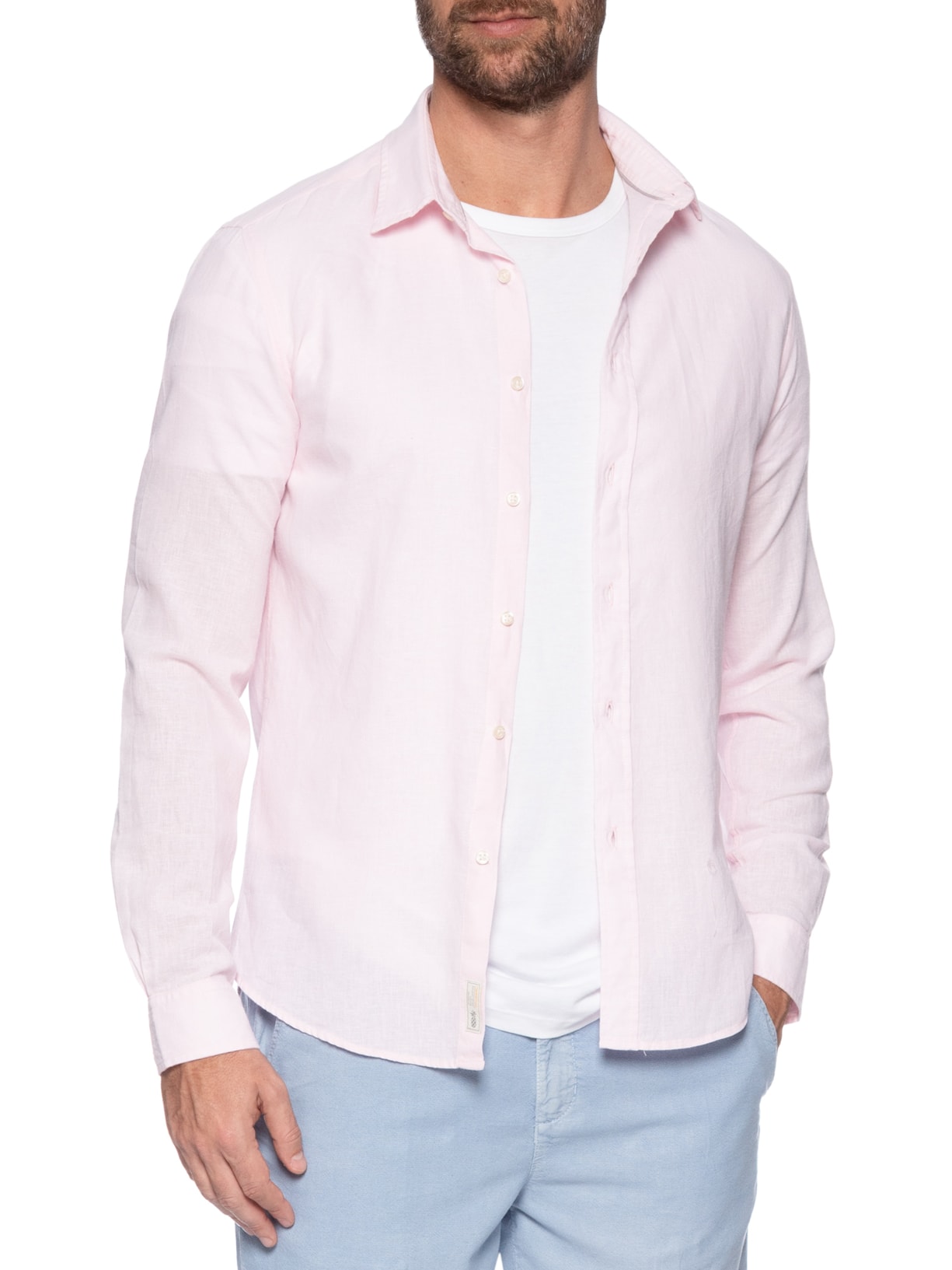 Camisa Masculina Blend Linen Rosa Pineapple