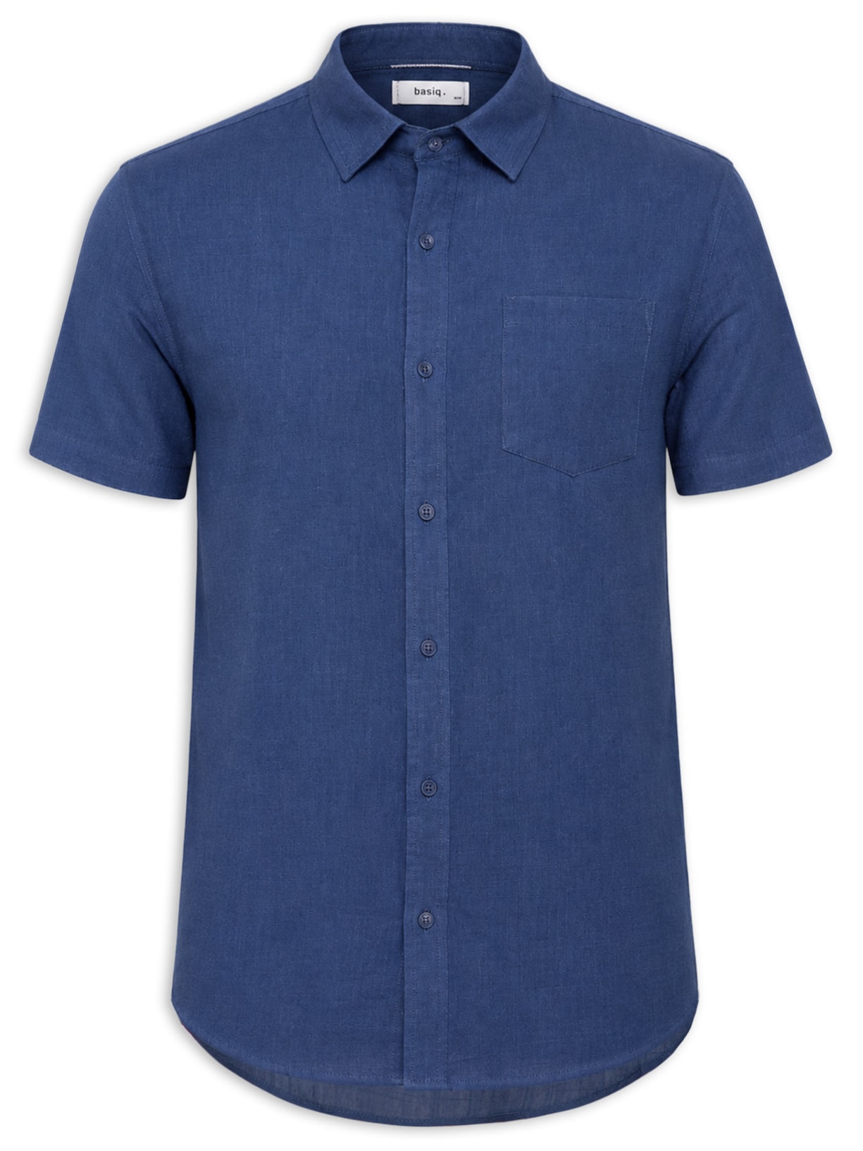 Camisa Masculina Blend Linho Manga Curta Azul Basiq Men