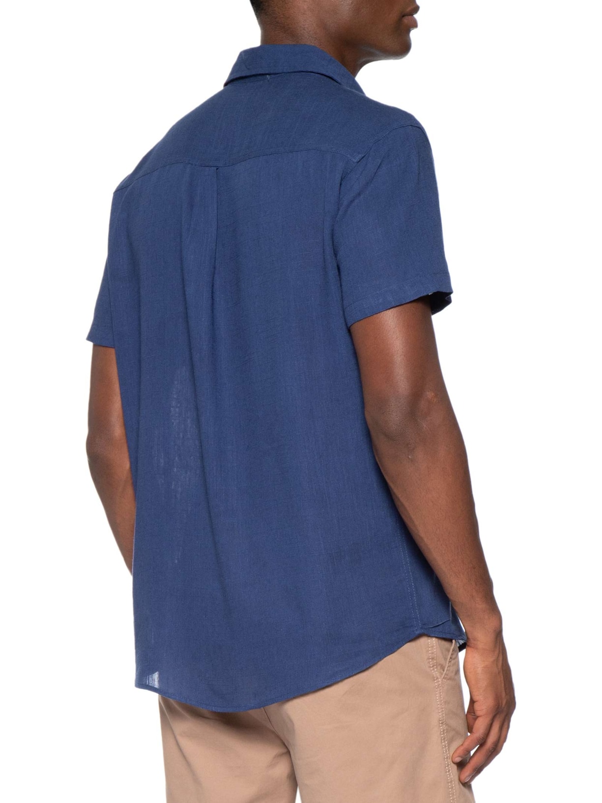 Camisa Masculina Blend Linho Manga Curta Azul Basiq Men