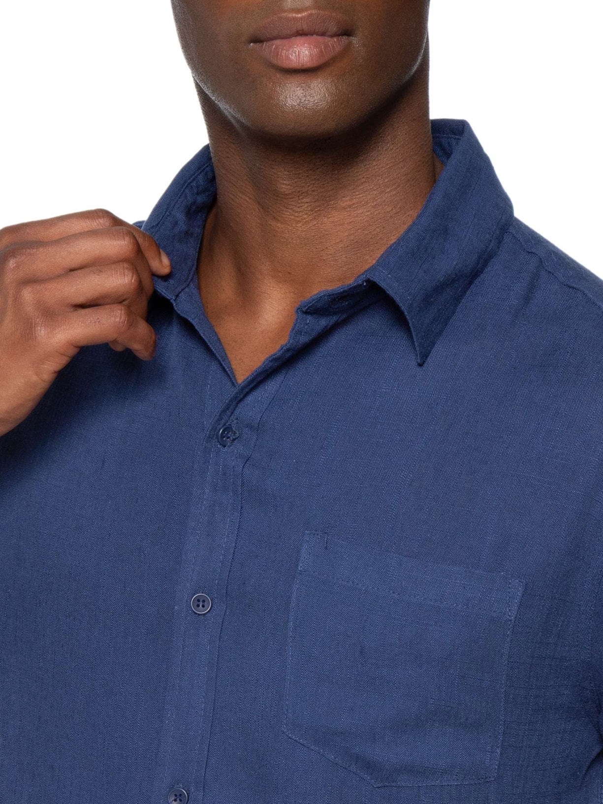 Camisa Masculina Blend Linho Manga Curta Azul Basiq Men